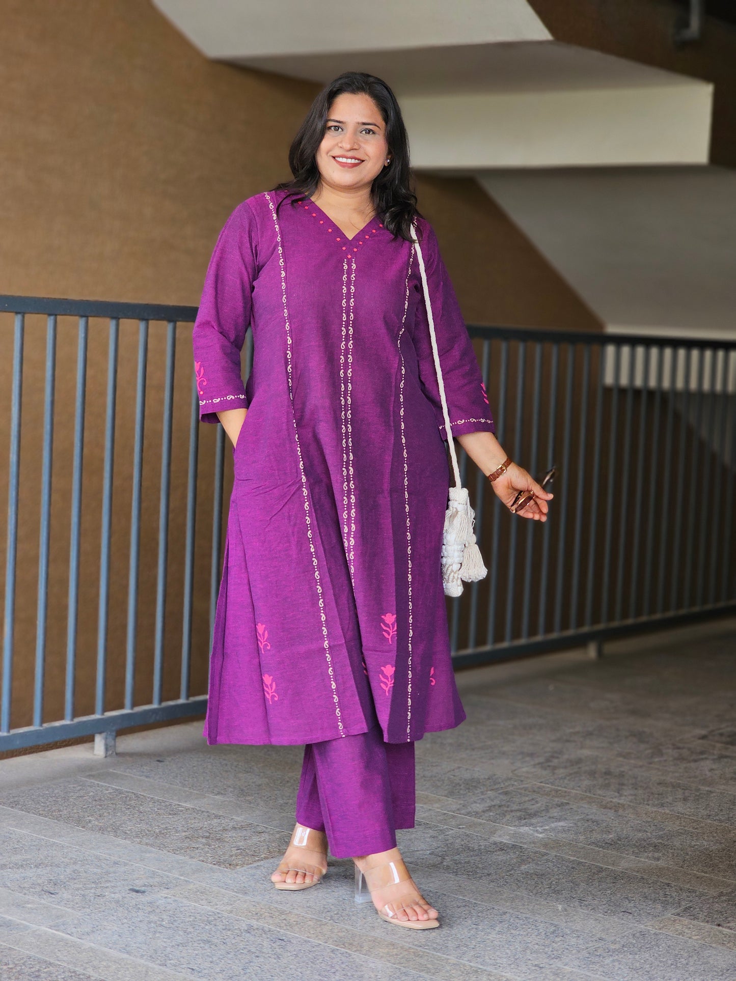 Royal Plum Cotton Kurta Palazzo Set