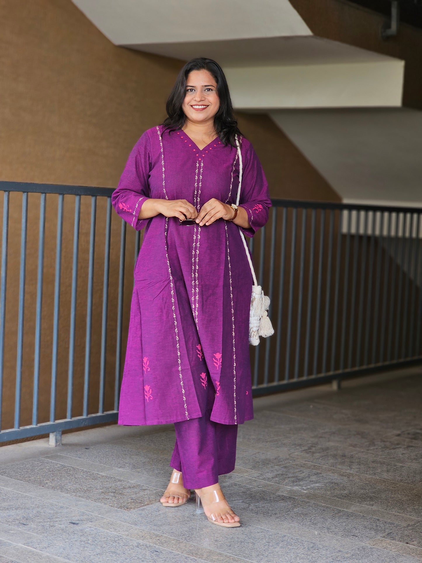 Royal Plum Cotton Kurta Palazzo Set