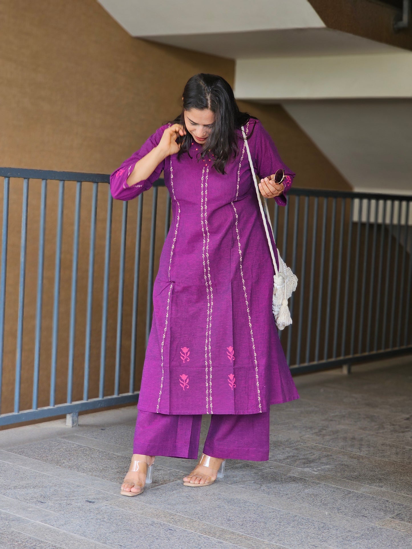 Royal Plum Cotton Kurta Palazzo Set