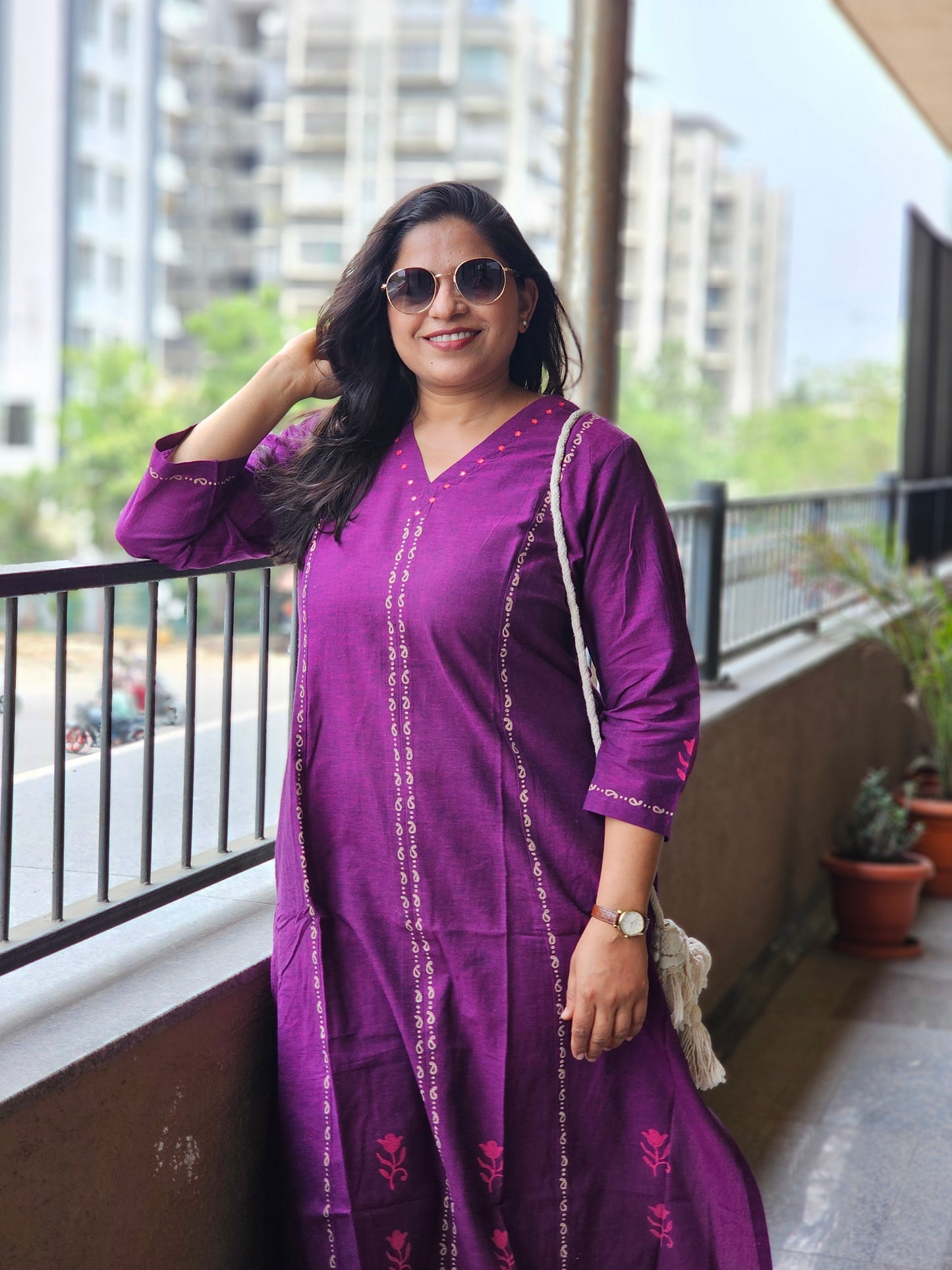 Royal Plum Cotton Kurta Palazzo Set