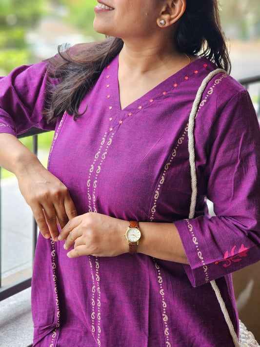 Royal Plum Cotton Kurta Palazzo Set
