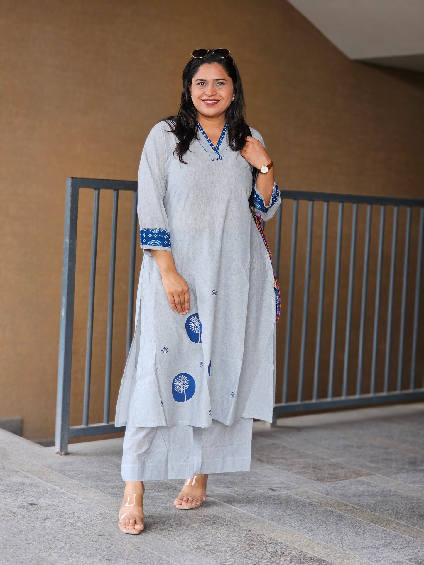 Simple Stripes & Indigo Kurta-Plazoo Set