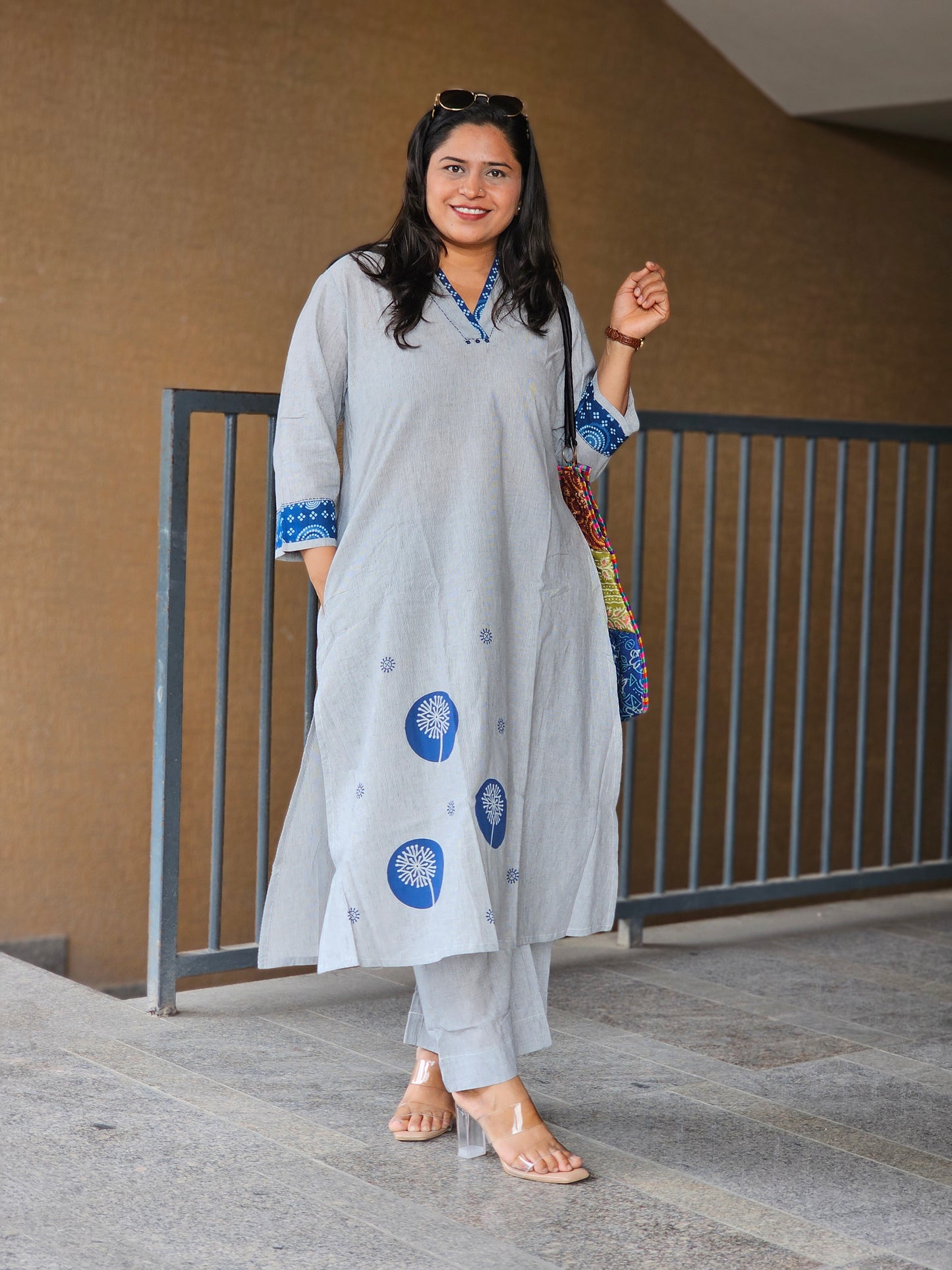 Simple Stripes & Indigo Kurta-Plazoo Set