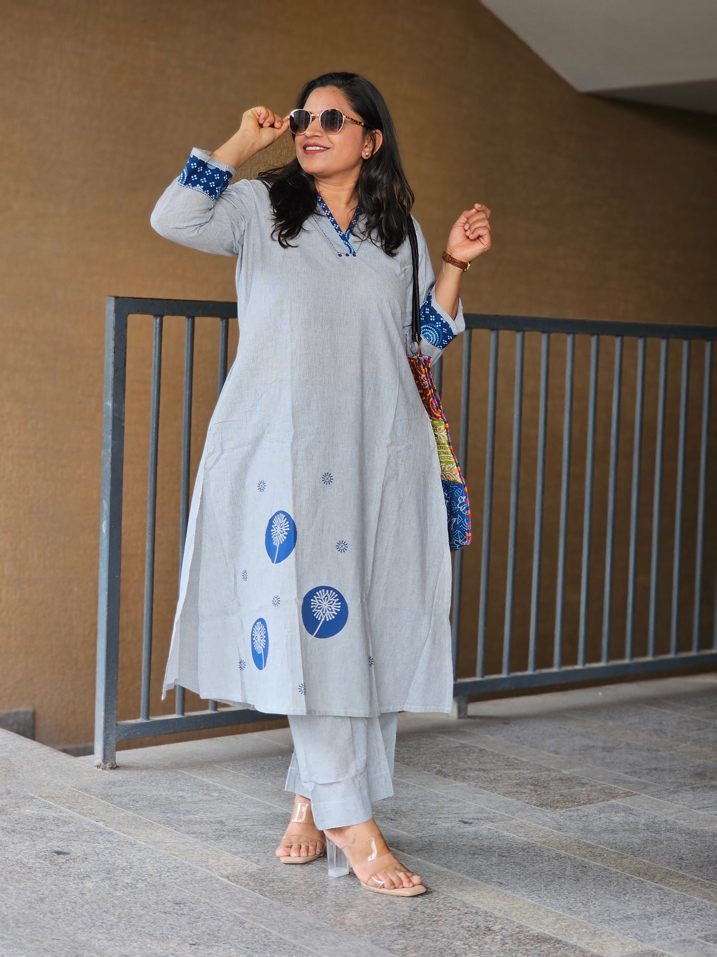 Simple Stripes & Indigo Kurta-Plazoo Set