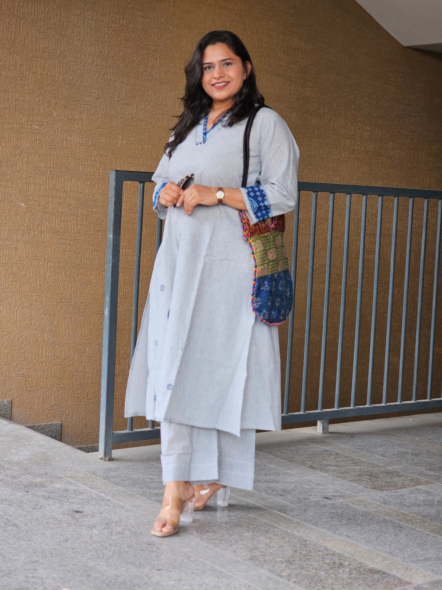 Simple Stripes & Indigo Kurta-Plazoo Set