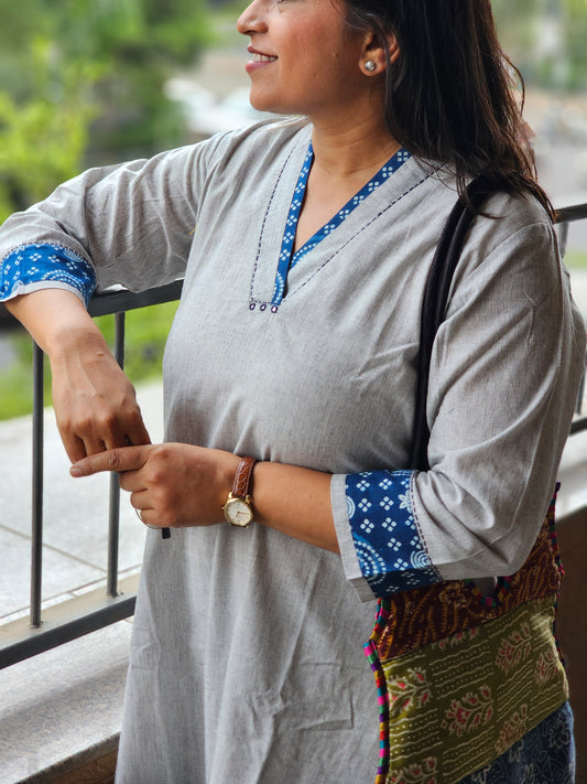 Simple Stripes & Indigo Kurta-Plazoo Set