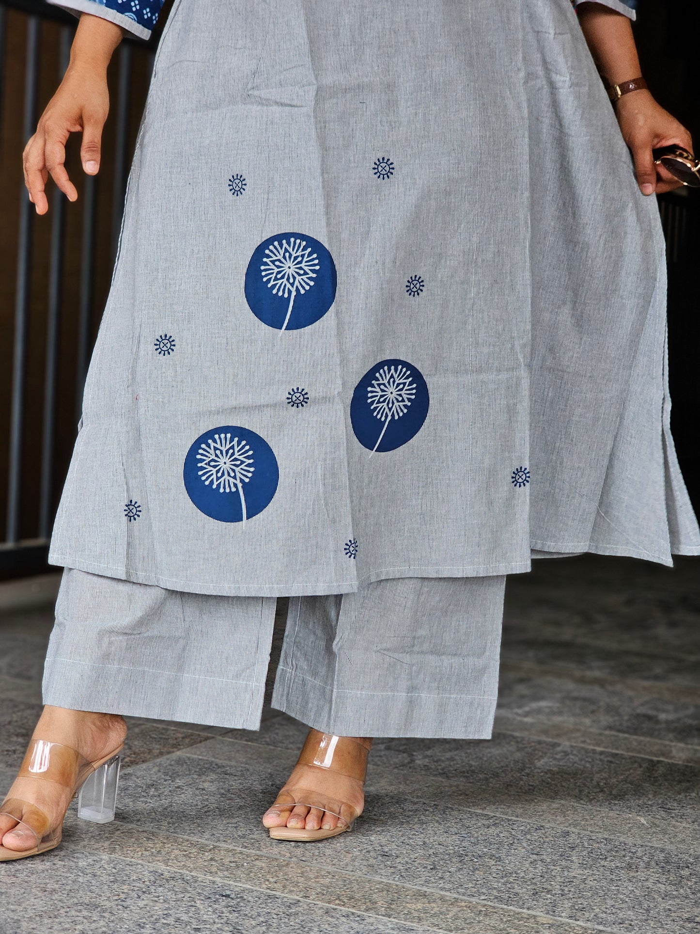 Simple Stripes & Indigo Kurta-Plazoo Set