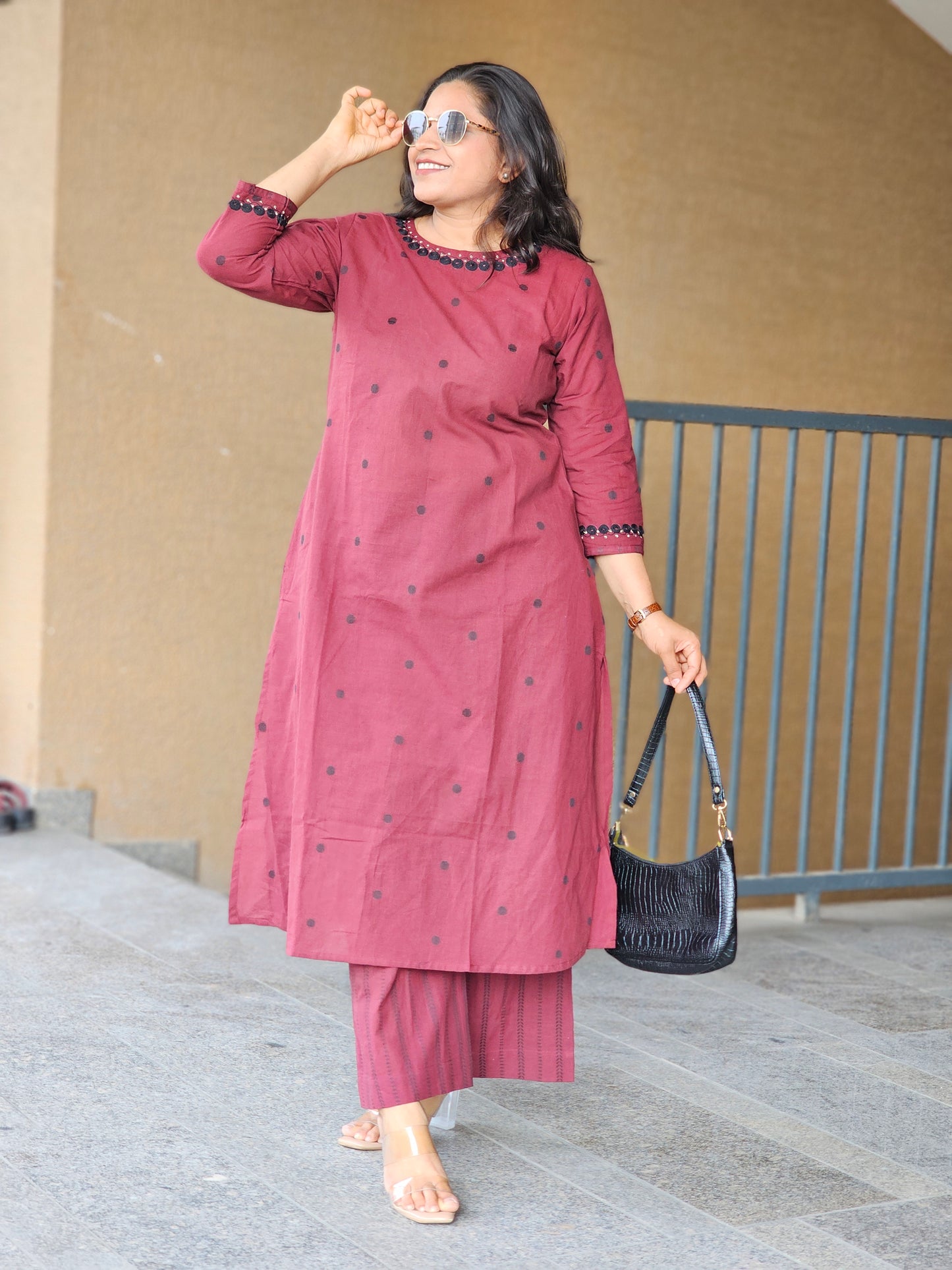 Burgundy Daily Wear Kurta-Plazo Set