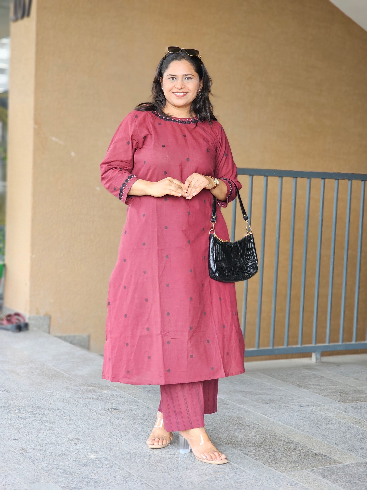 Burgundy Daily Wear Kurta-Plazo Set