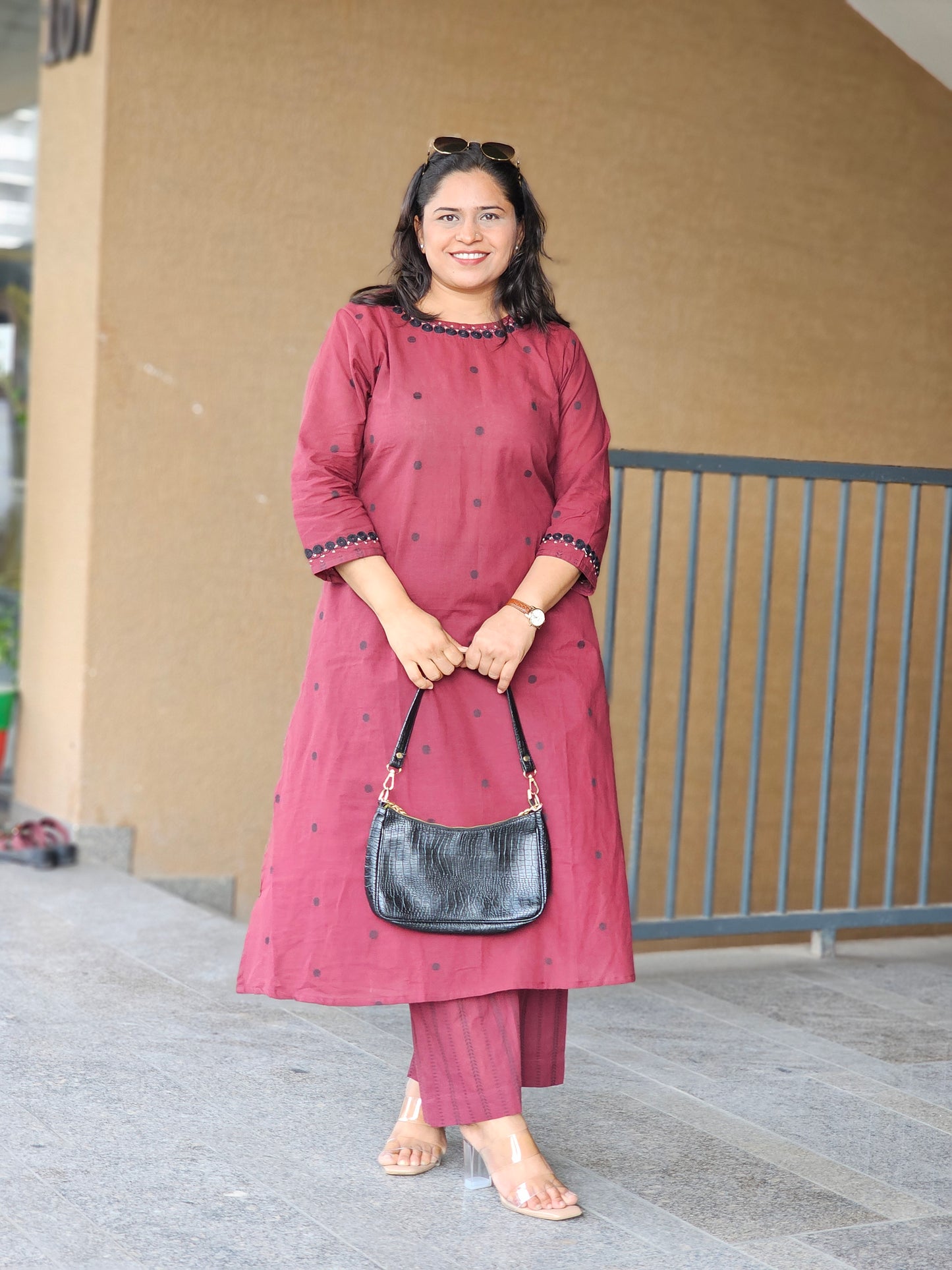Burgundy Daily Wear Kurta-Plazo Set