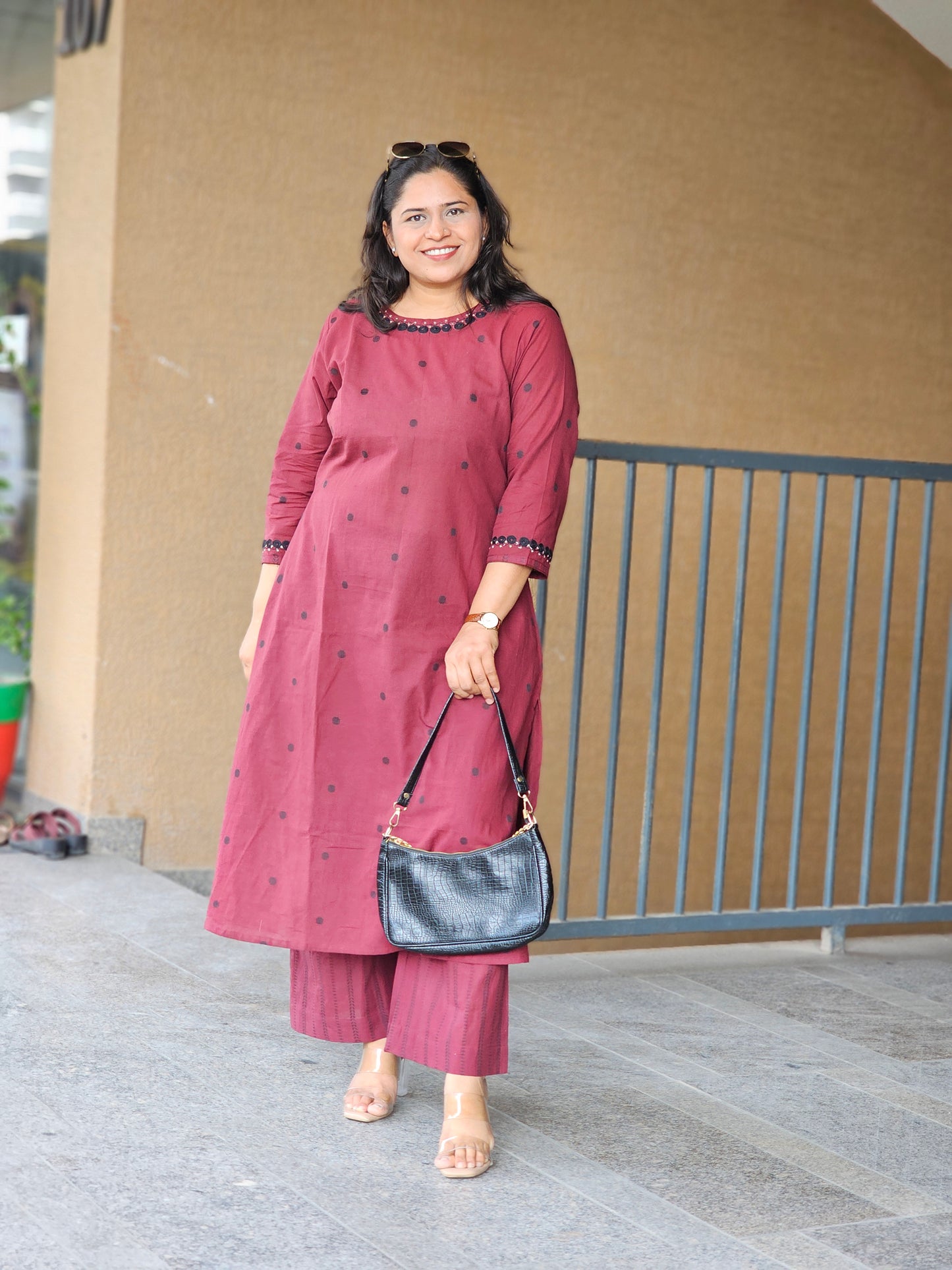 Burgundy Daily Wear Kurta-Plazo Set