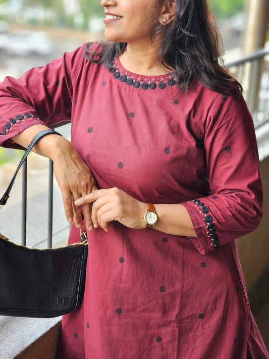 Burgundy Daily Wear Kurta-Plazo Set