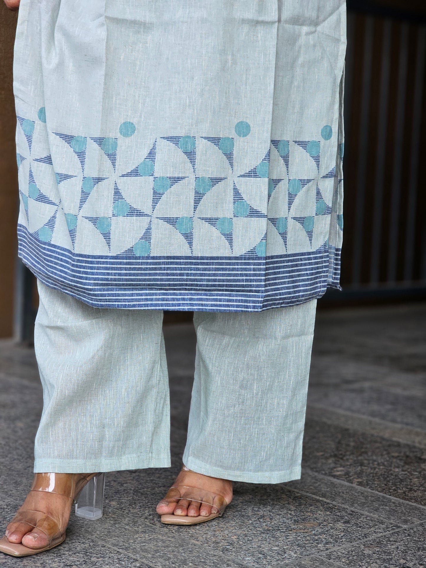 Pastel Blue Geometric Kurta-Pent Set
