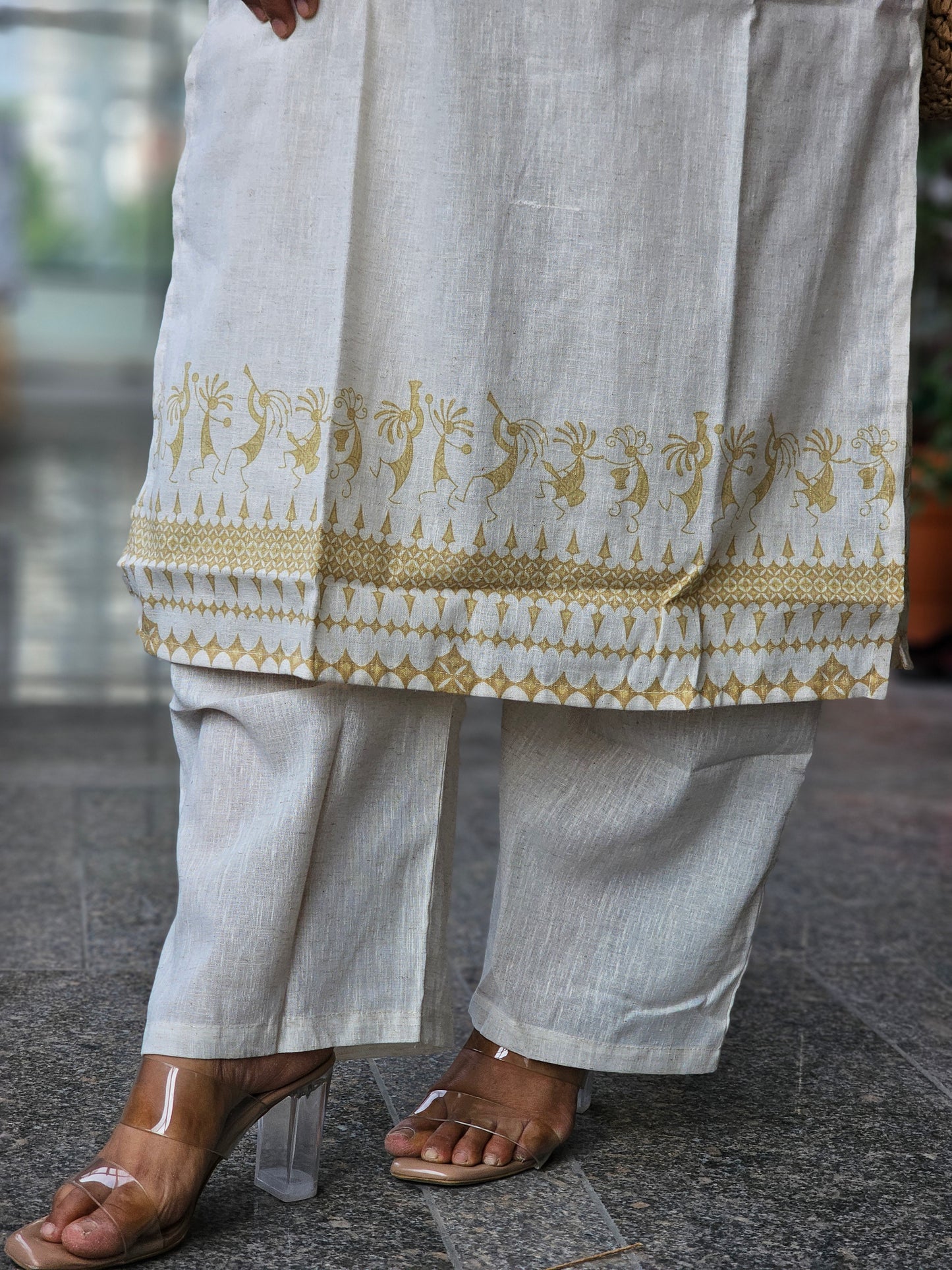 Ivory Gold Geometric Kurta-Pent Set