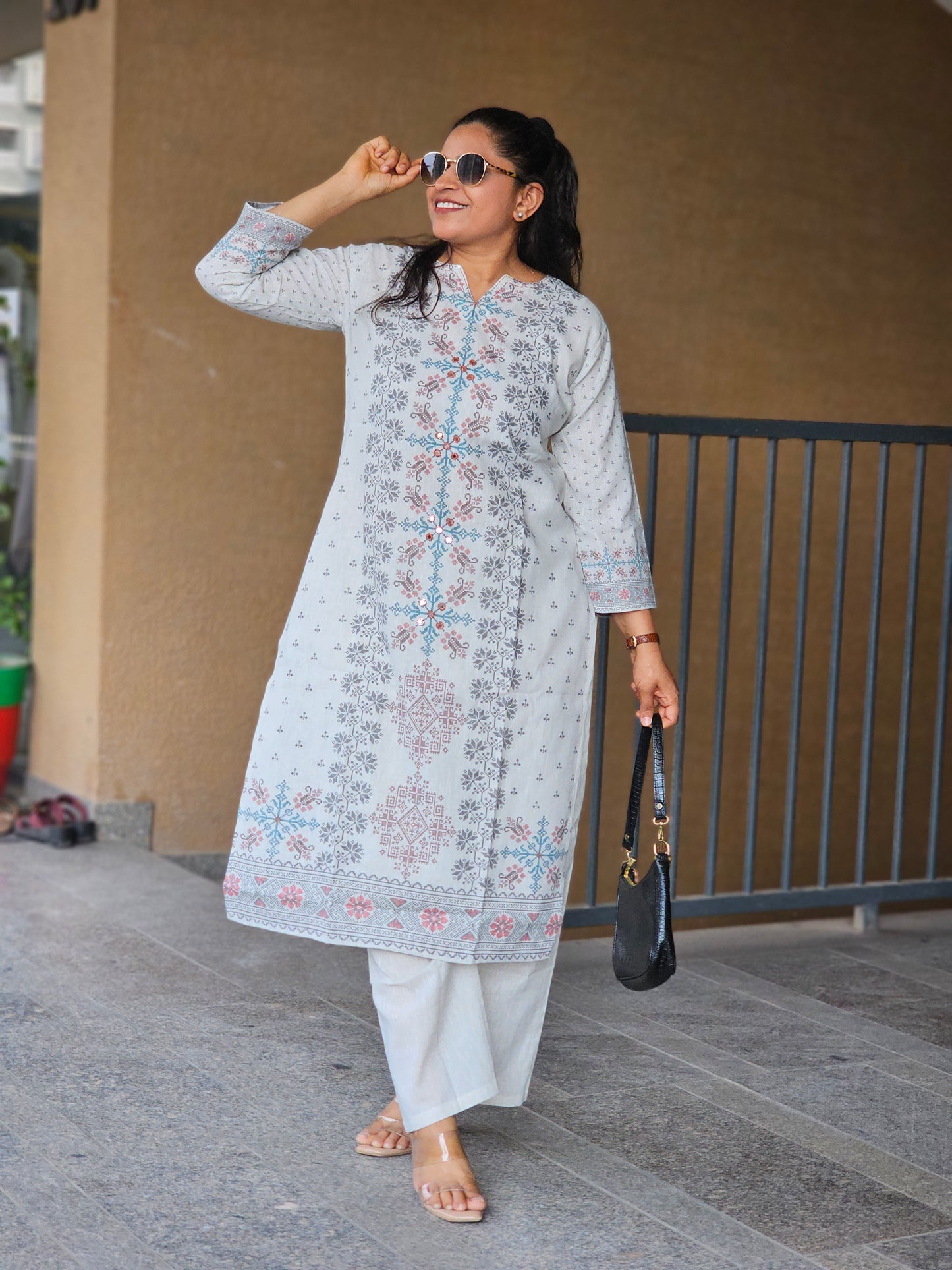Off-White Block Print Kurta Set