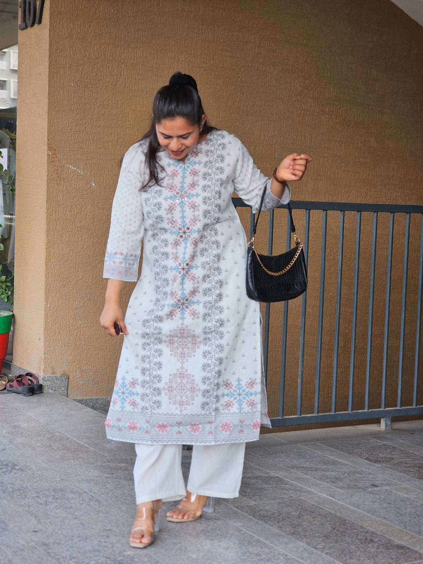 Off-White Block Print Kurta Set