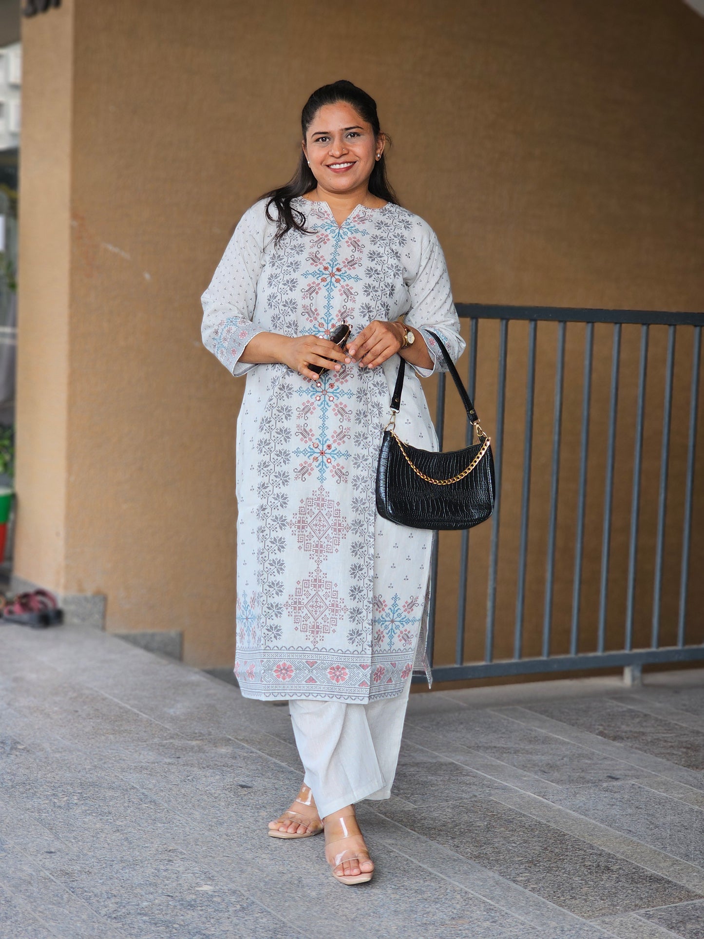 Off-White Block Print Kurta Set