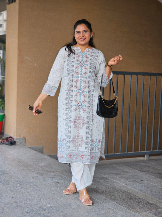 Off-White Block Print Kurta Set