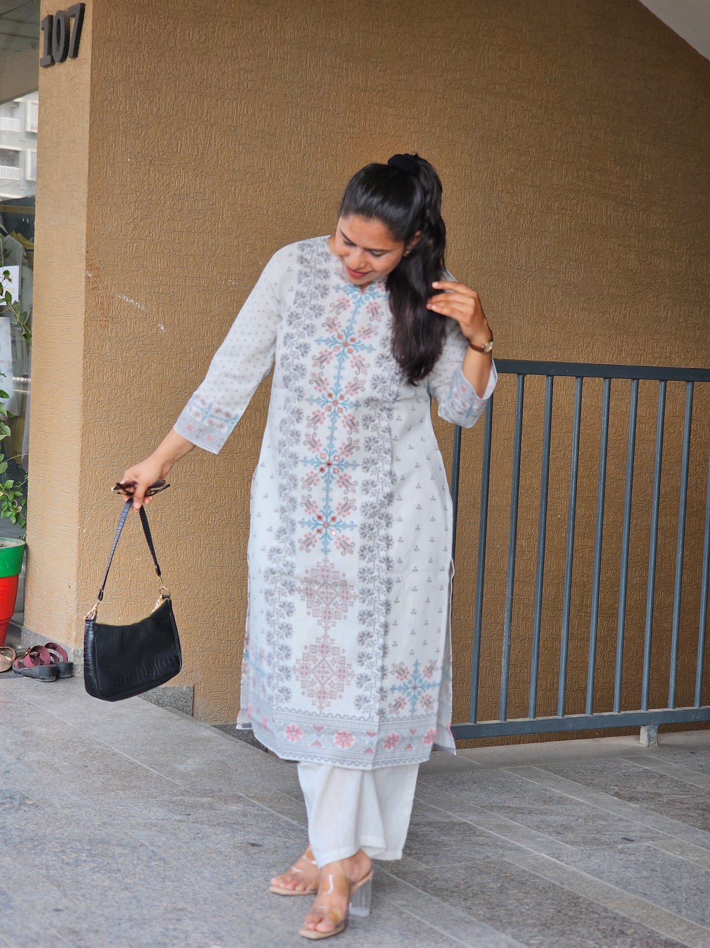Off-White Block Print Kurta Set