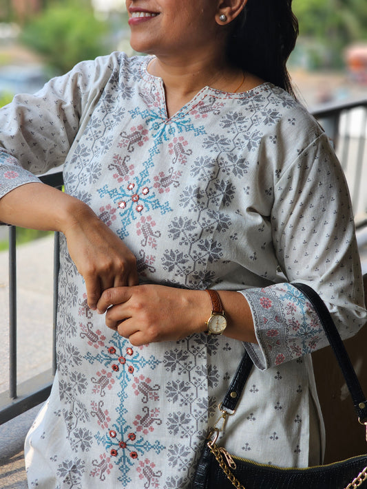 Off-White Block Print Kurta Set