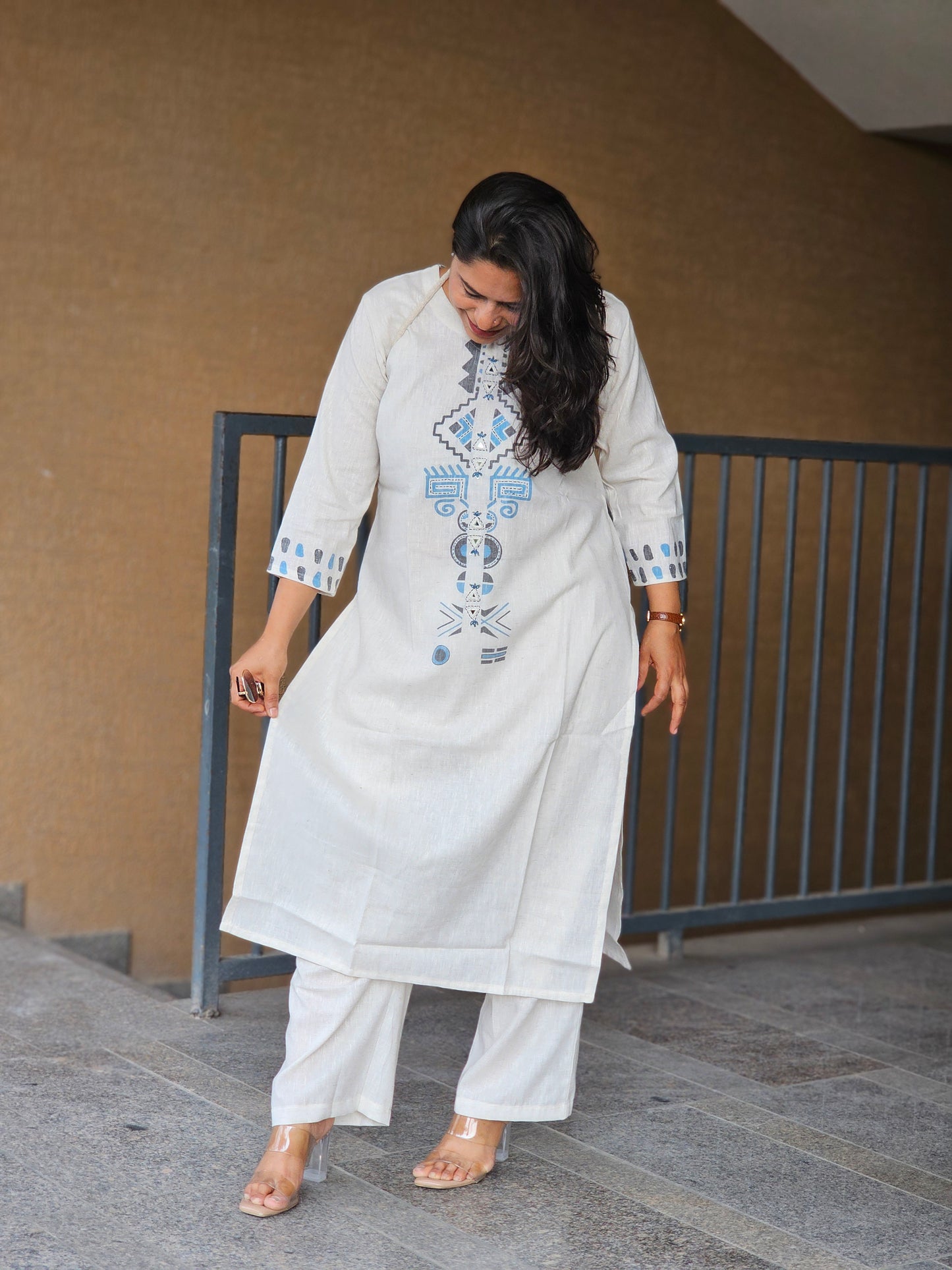 Off-White Printed Kurta-Pent Set