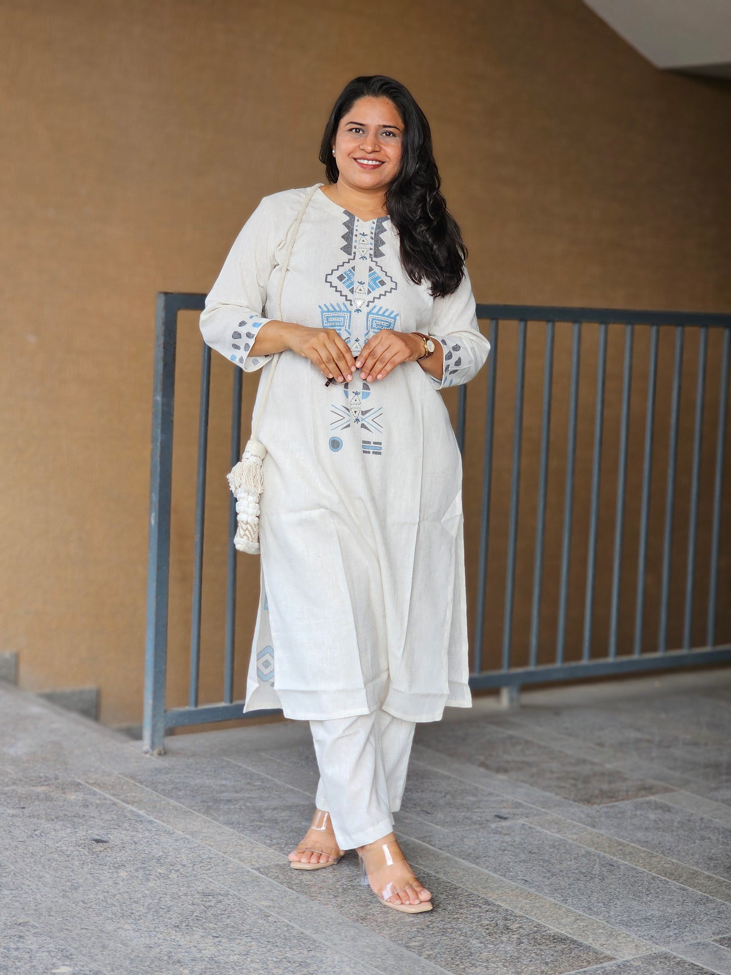 Off-White Printed Kurta-Pent Set