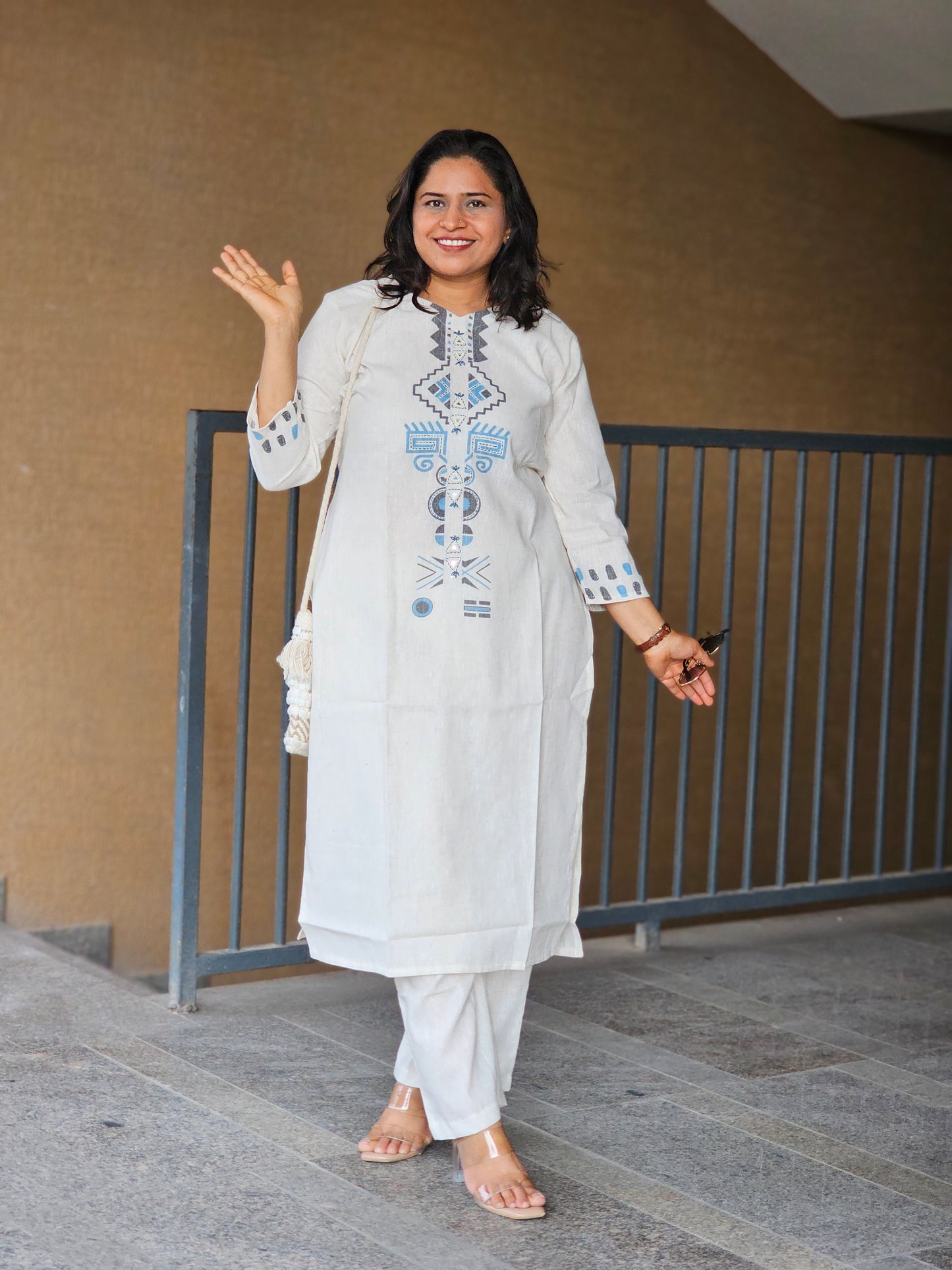 Off-White Printed Kurta-Pent Set