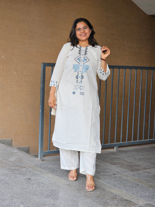 Off-White Printed Kurta-Pent Set