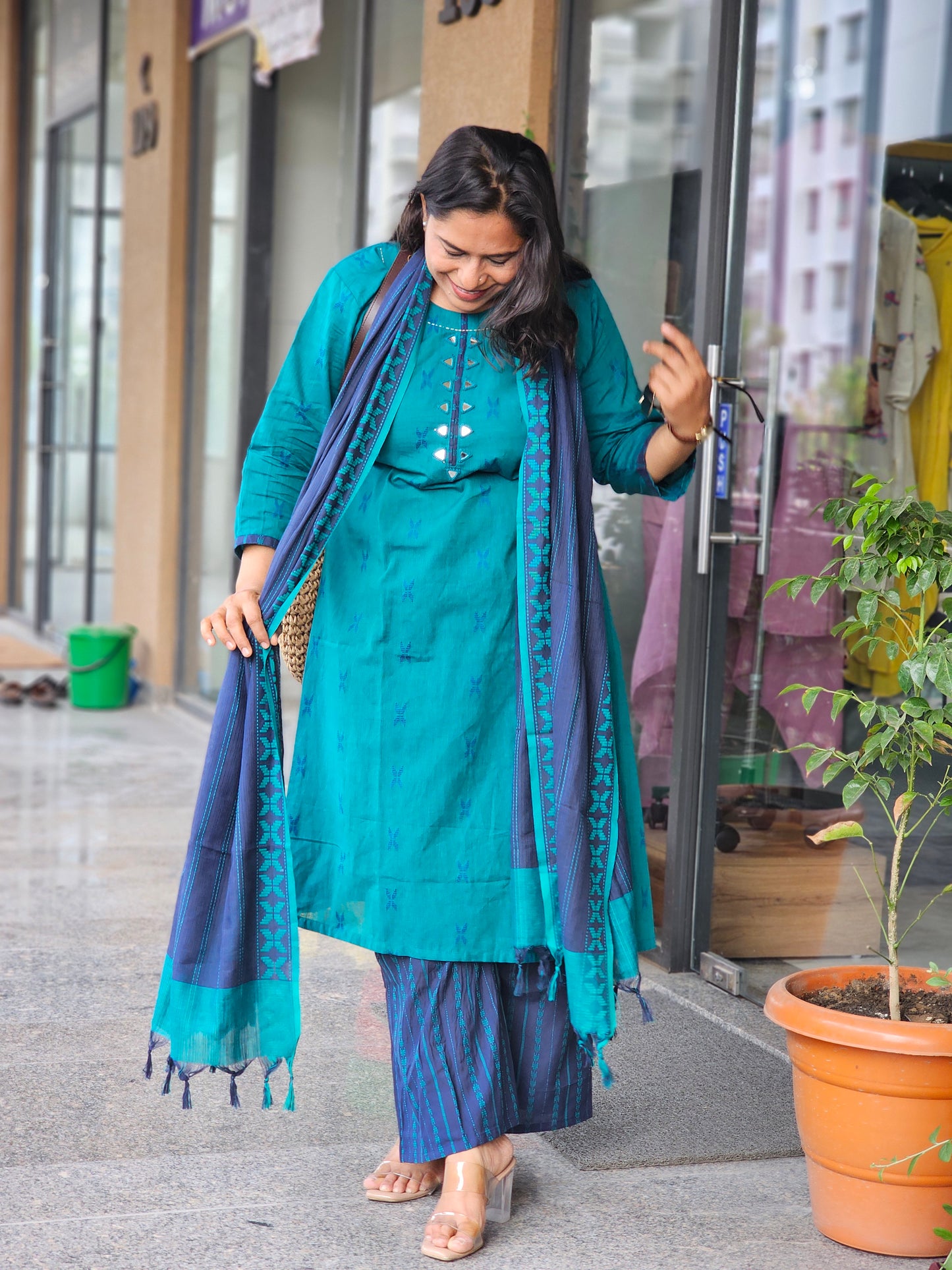 Teal & Indigo Duppata Suit Set