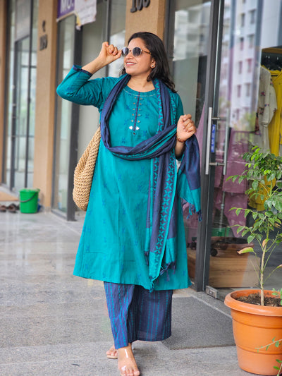 Teal & Indigo Duppata Suit Set