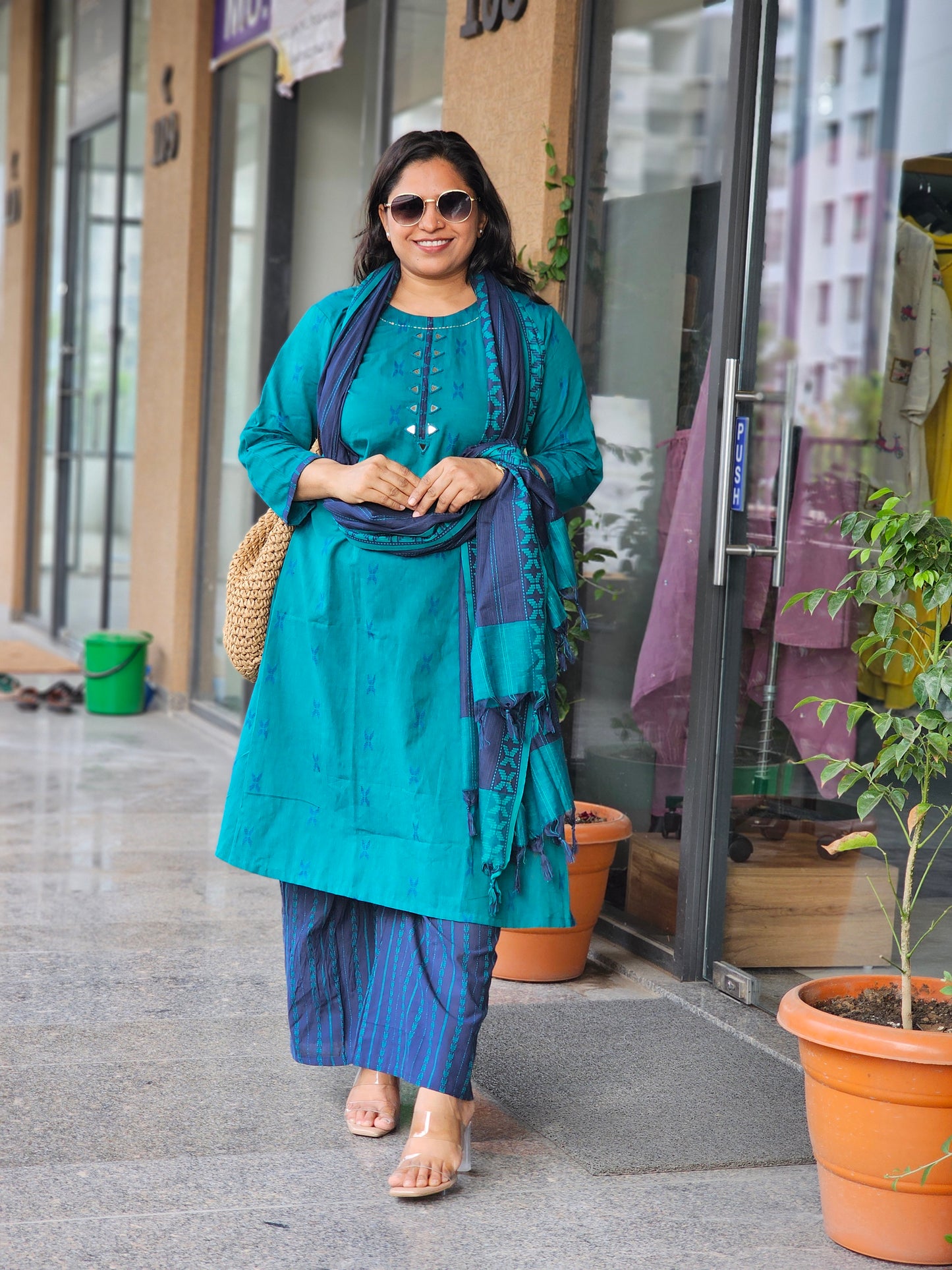 Teal & Indigo Duppata Suit Set