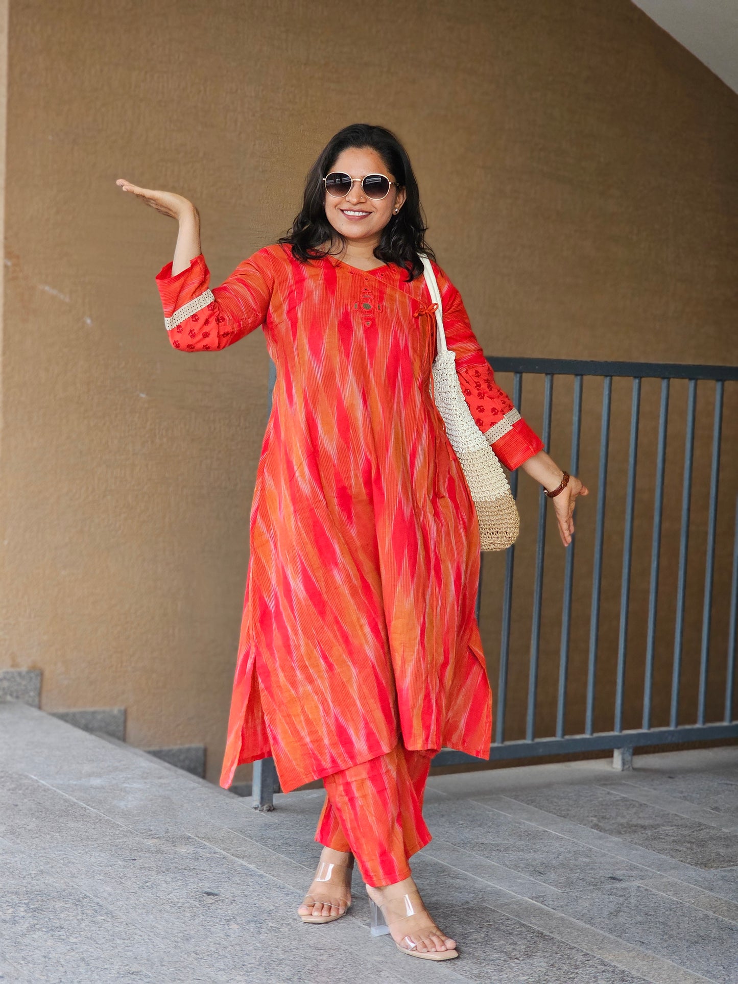 Orange Ikat Kurta-Plazo Set