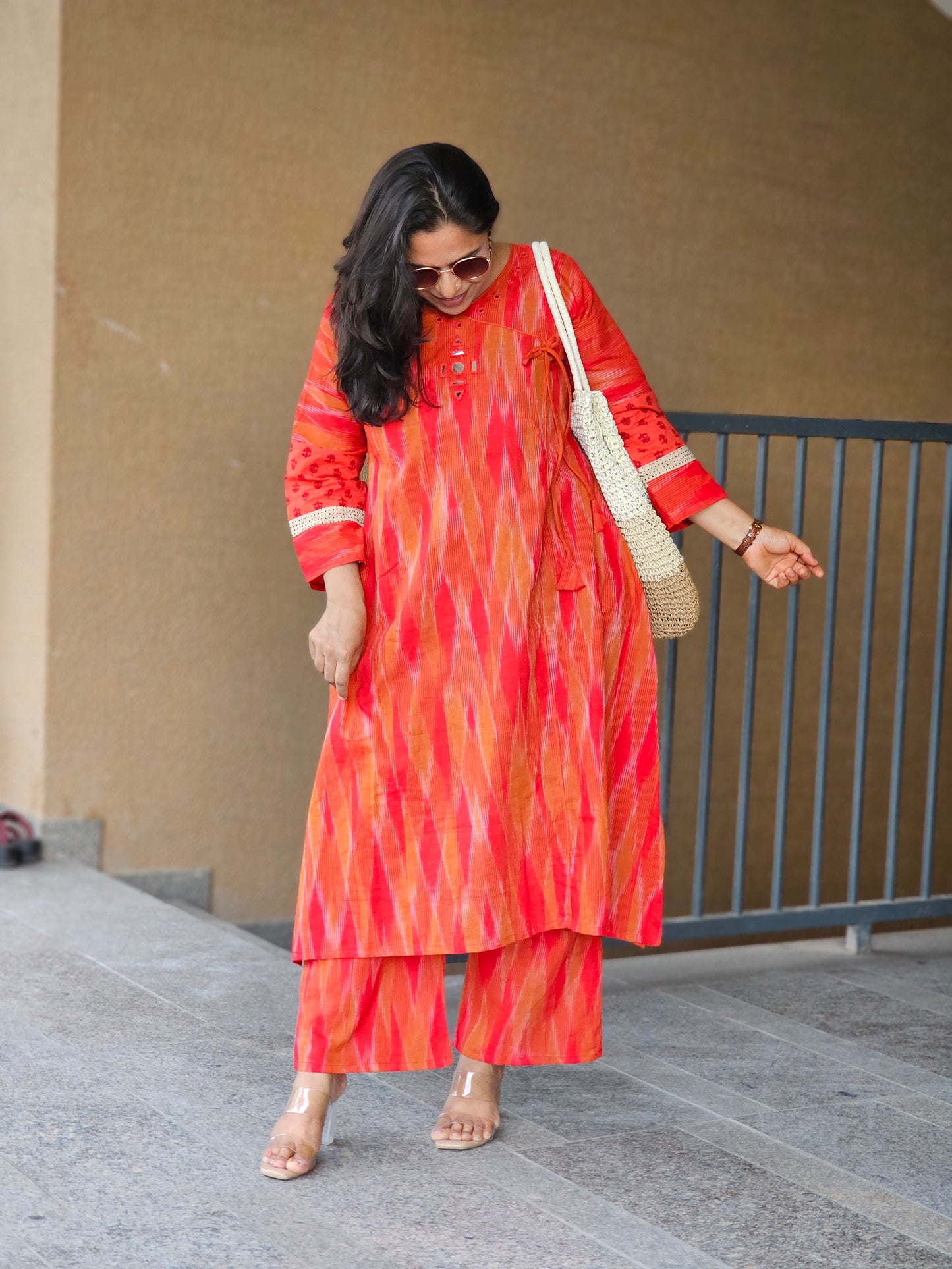 Orange Ikat Kurta-Plazo Set