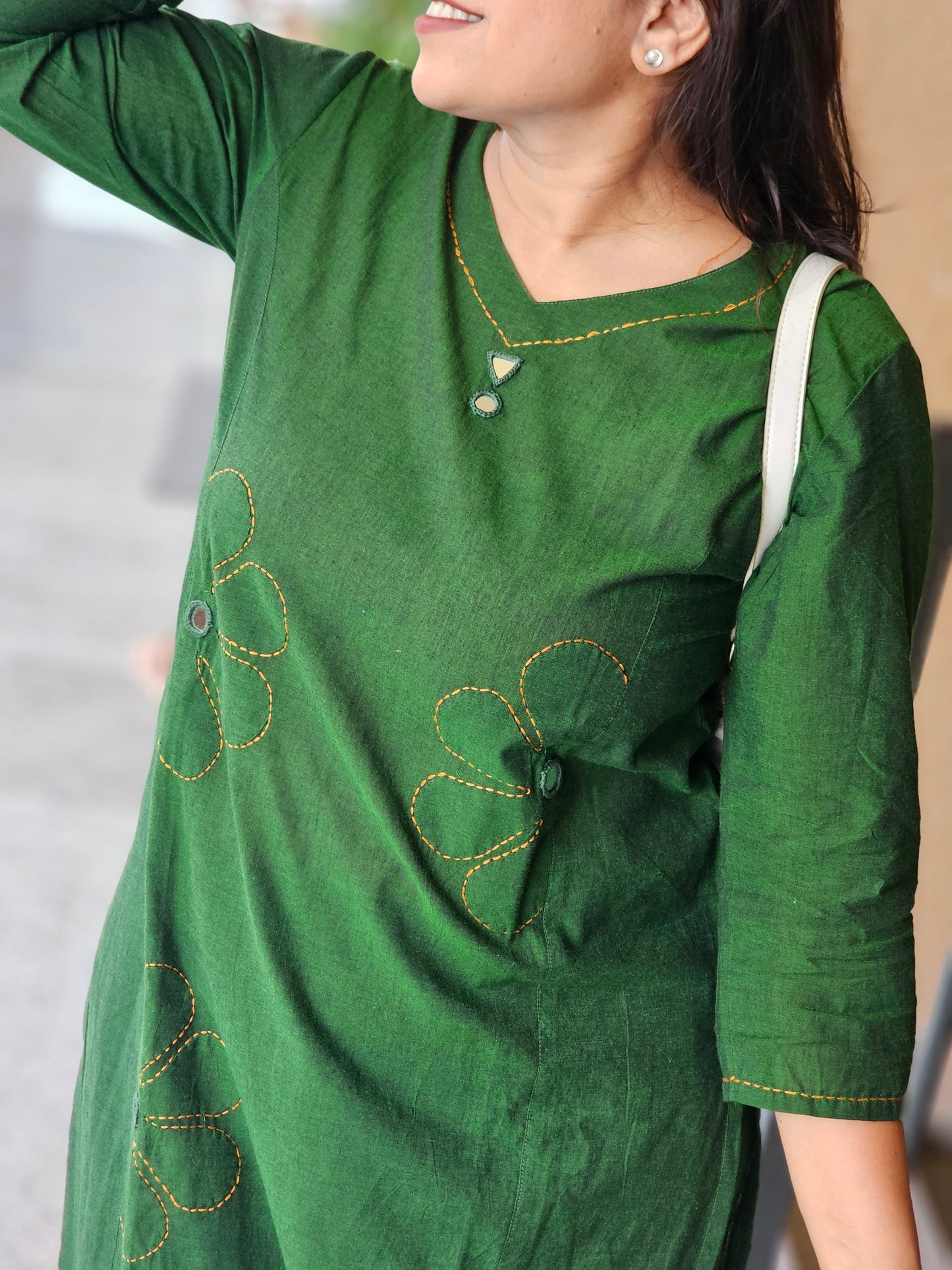 Green Kantha-Style Kurta Pant Set