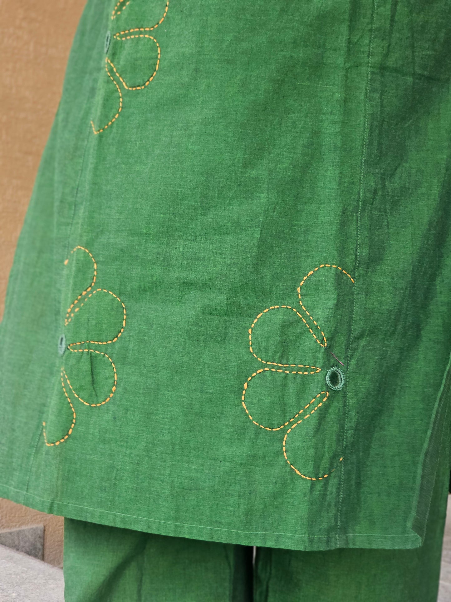 Green Kantha-Style Kurta Pant Set
