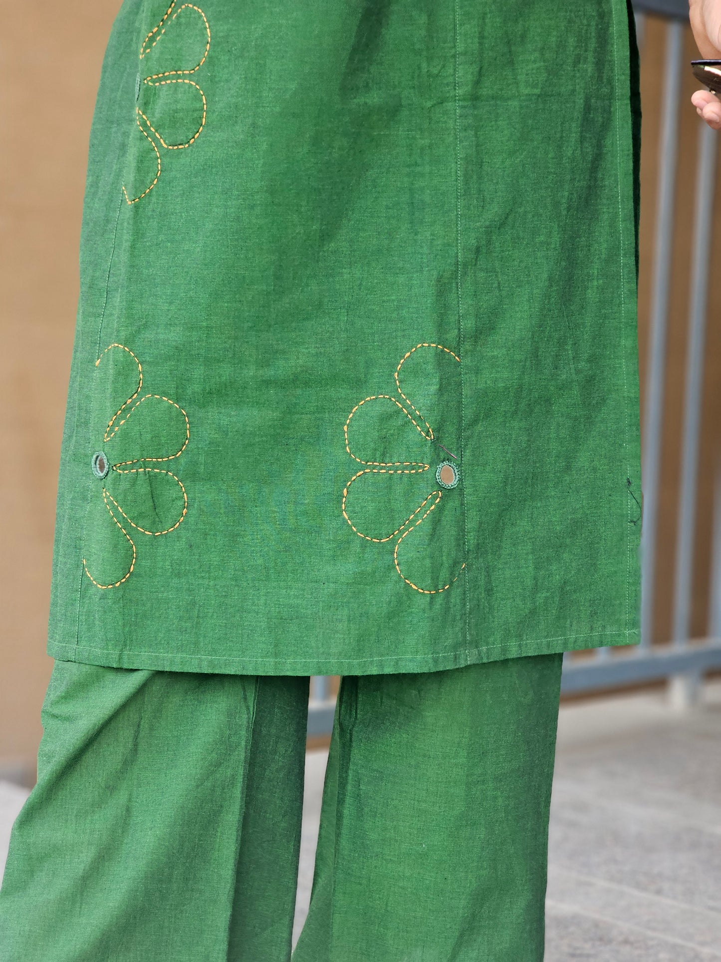 Green Kantha-Style Kurta Pant Set