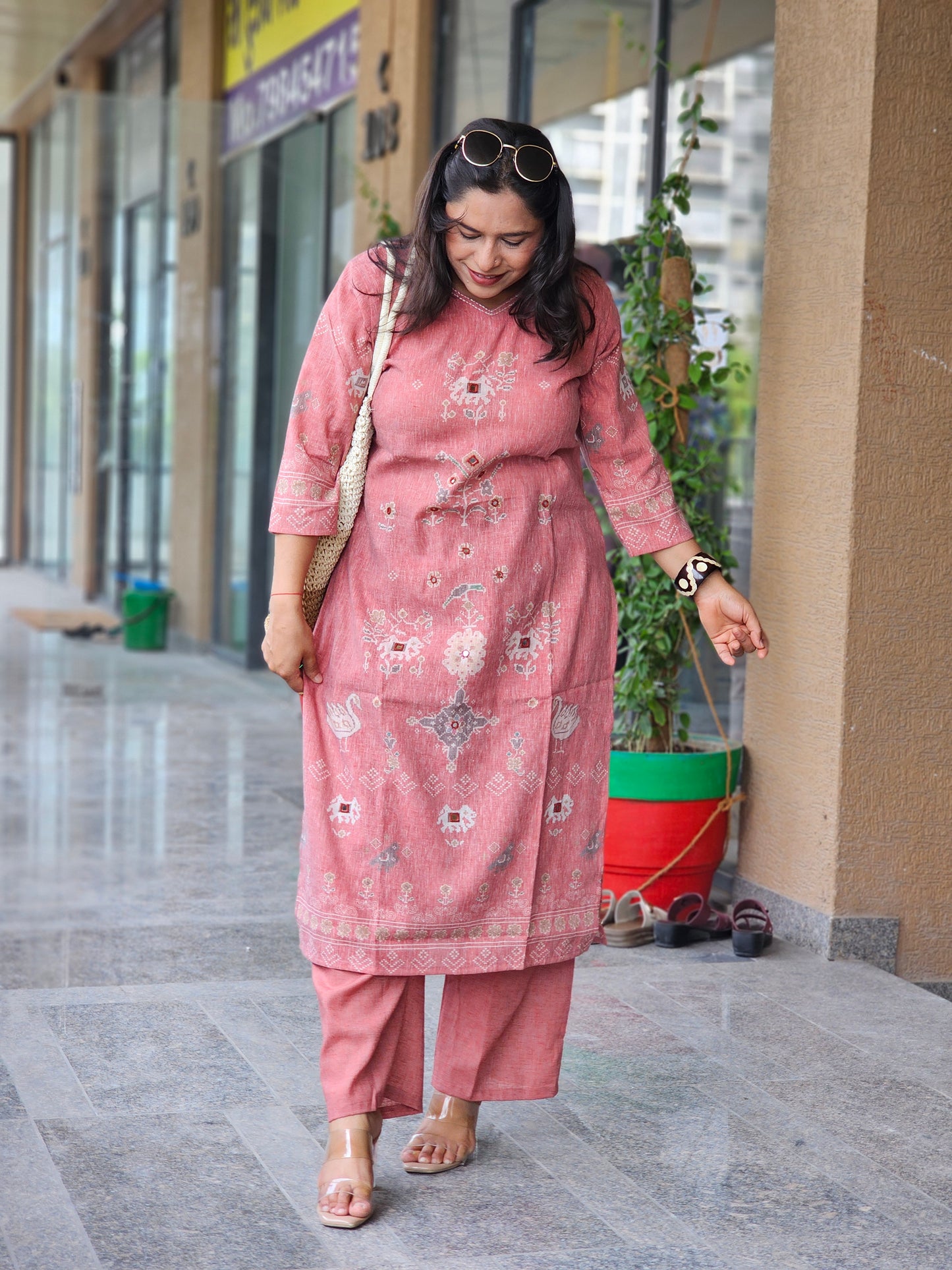 Peach Ajrakh Kurta-Plazo Set
