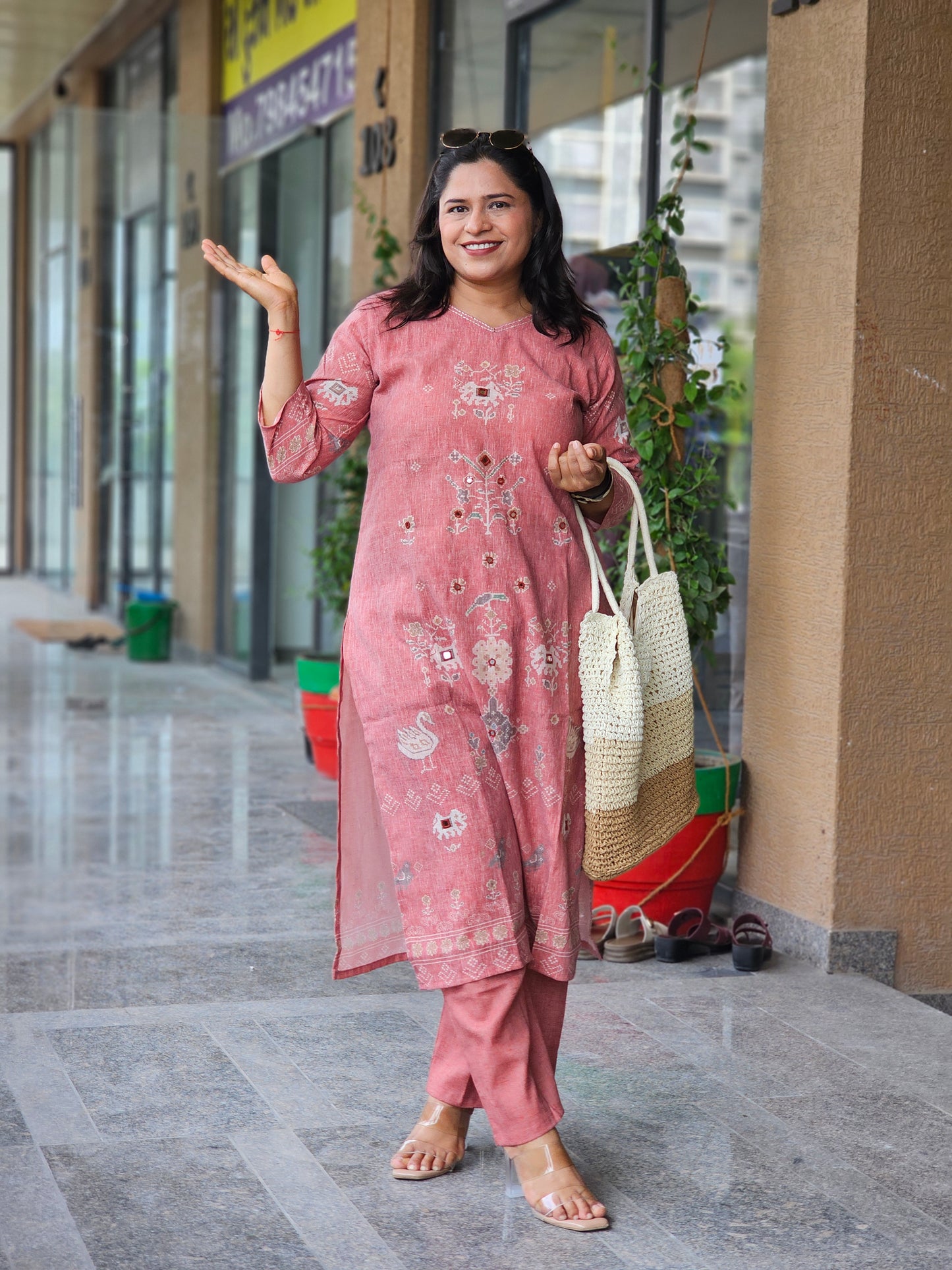 Peach Ajrakh Kurta-Plazo Set