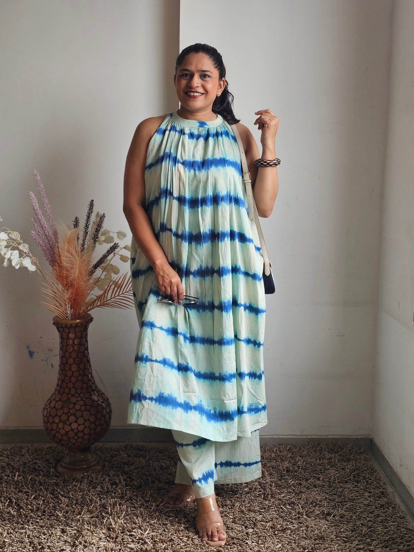 Ocean Blue Tie-Dye Halter Co ord Set