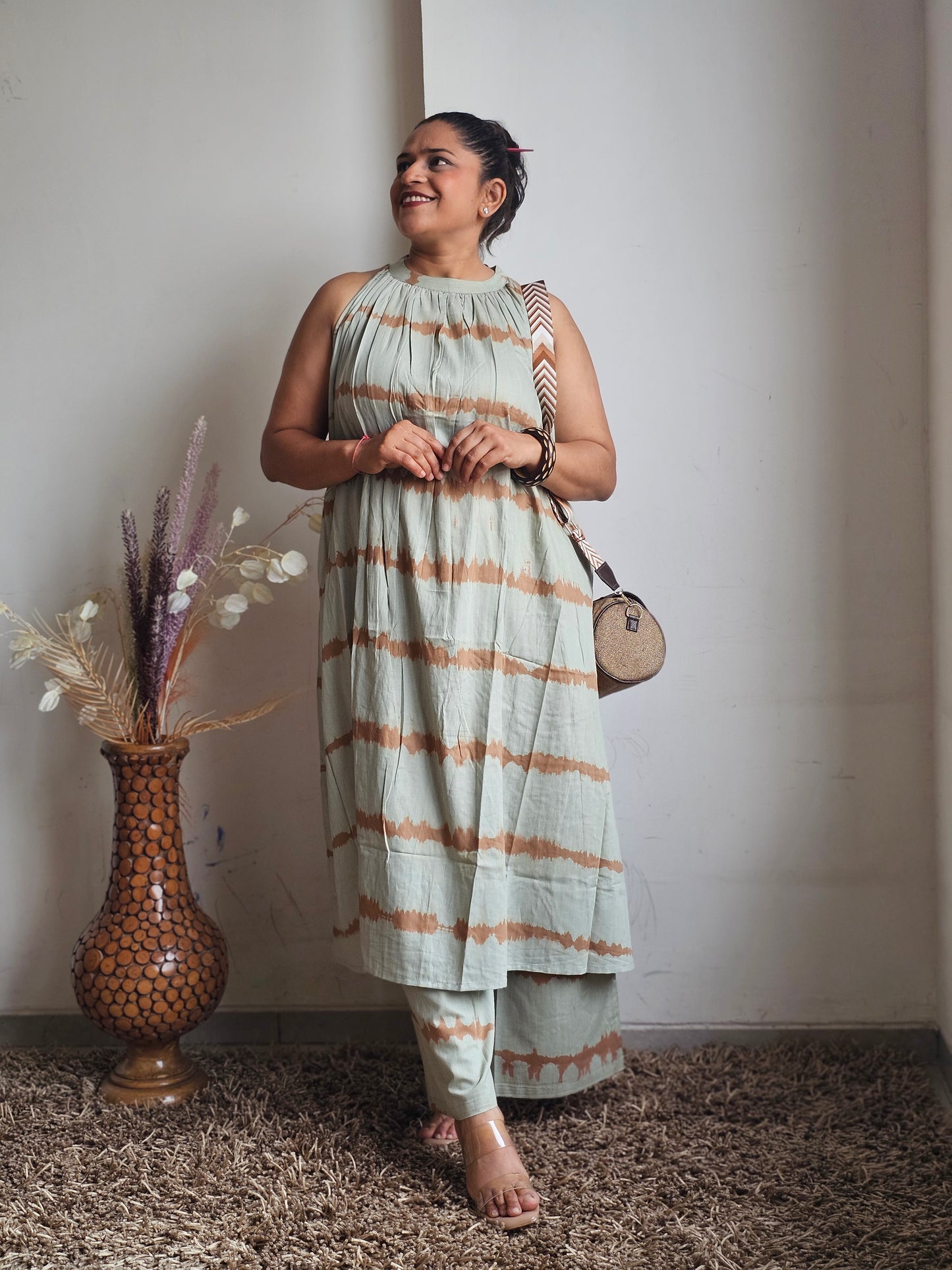 Sage Green & Brown Tie-Dye Halter Co-ord Set