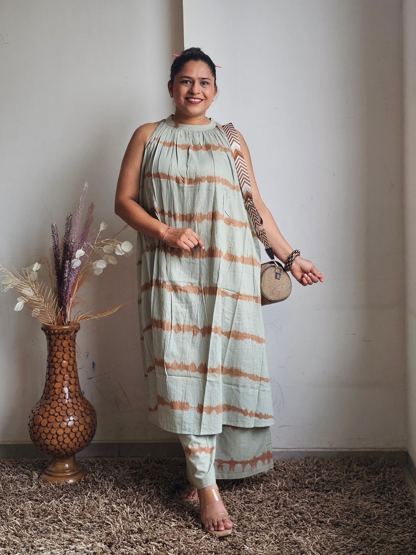 Sage Green & Brown Tie-Dye Halter Co-ord Set