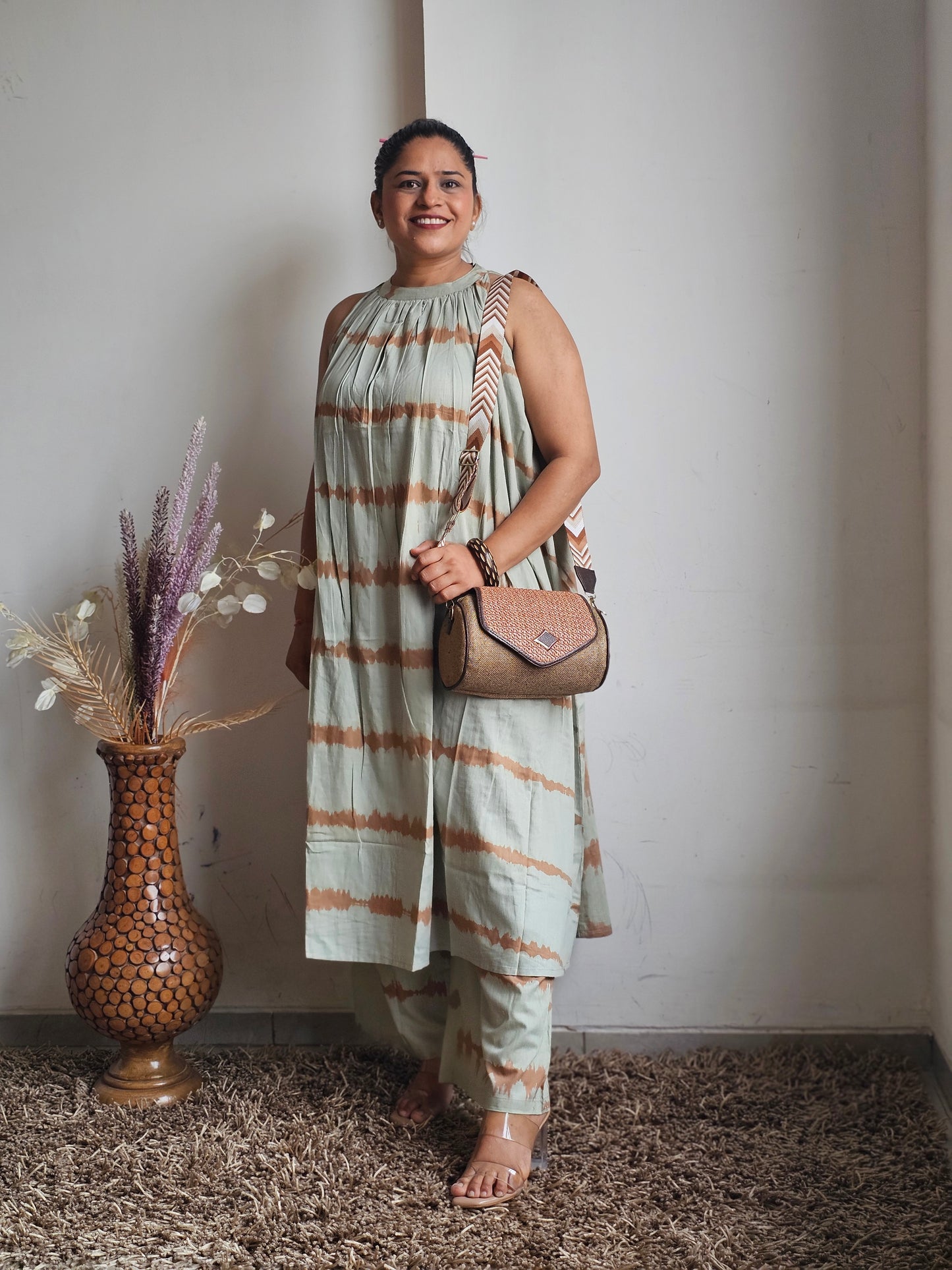 Sage Green & Brown Tie-Dye Halter Co-ord Set