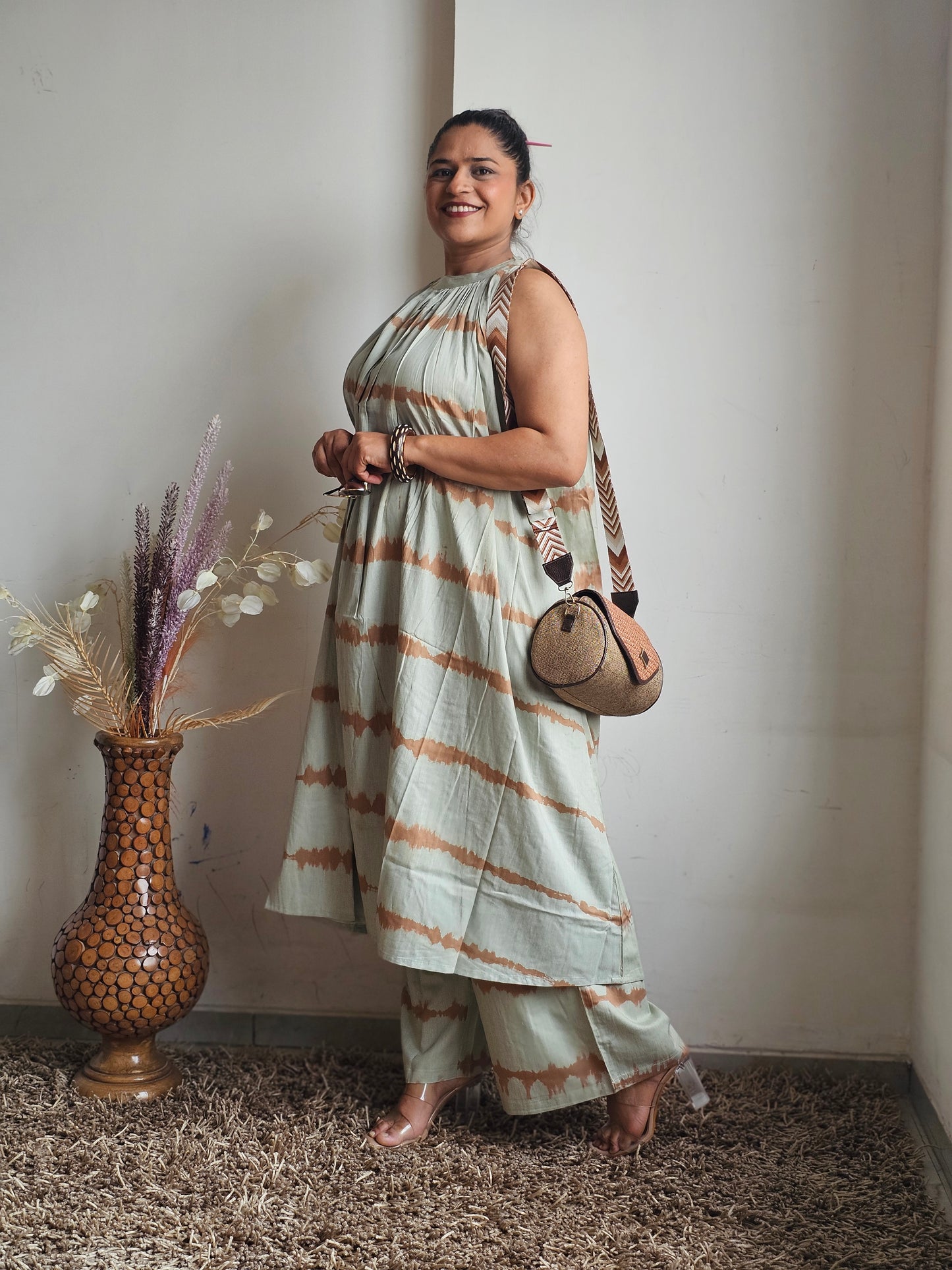 Sage Green & Brown Tie-Dye Halter Co-ord Set