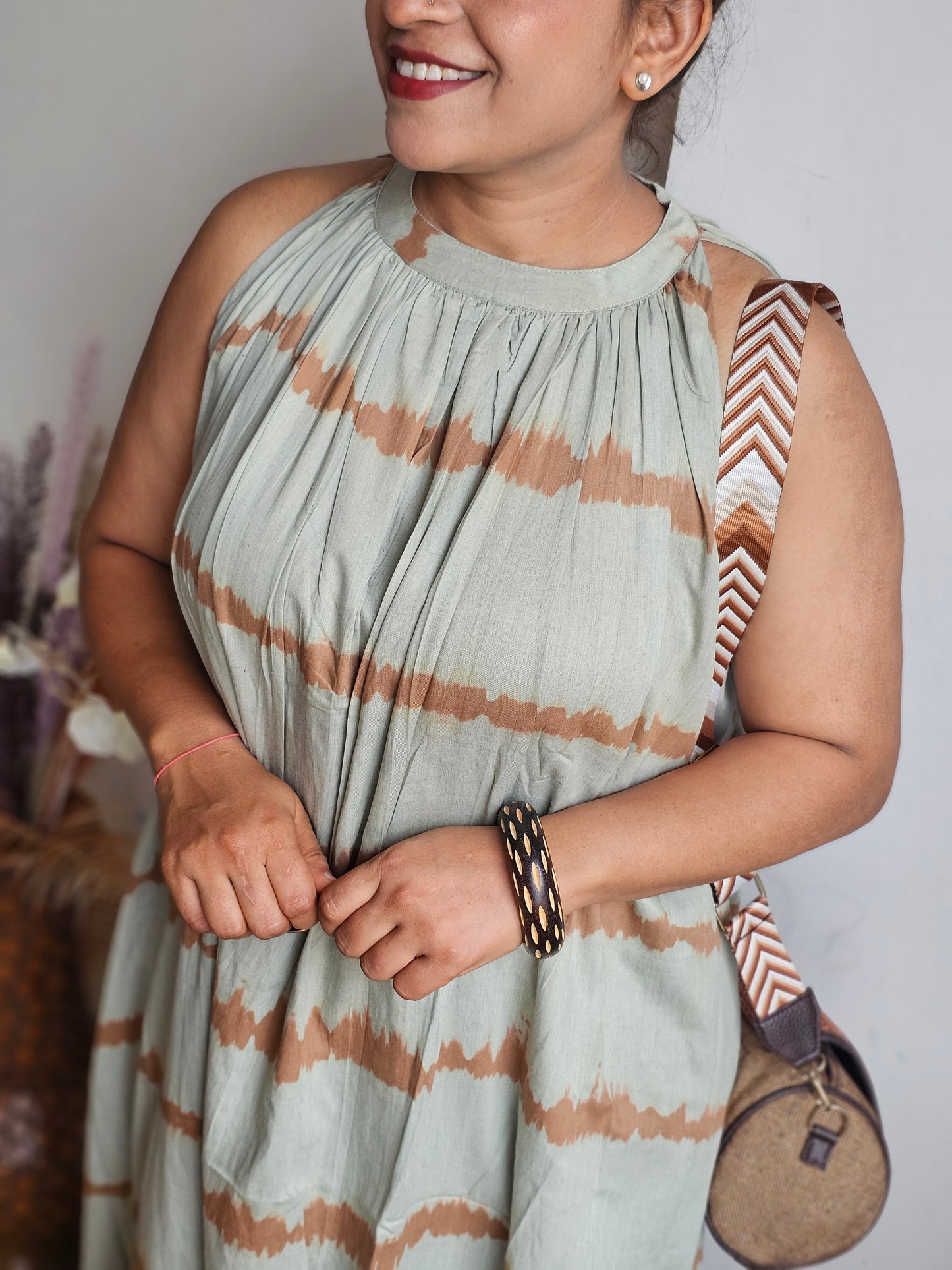 Sage Green & Brown Tie-Dye Halter Co-ord Set