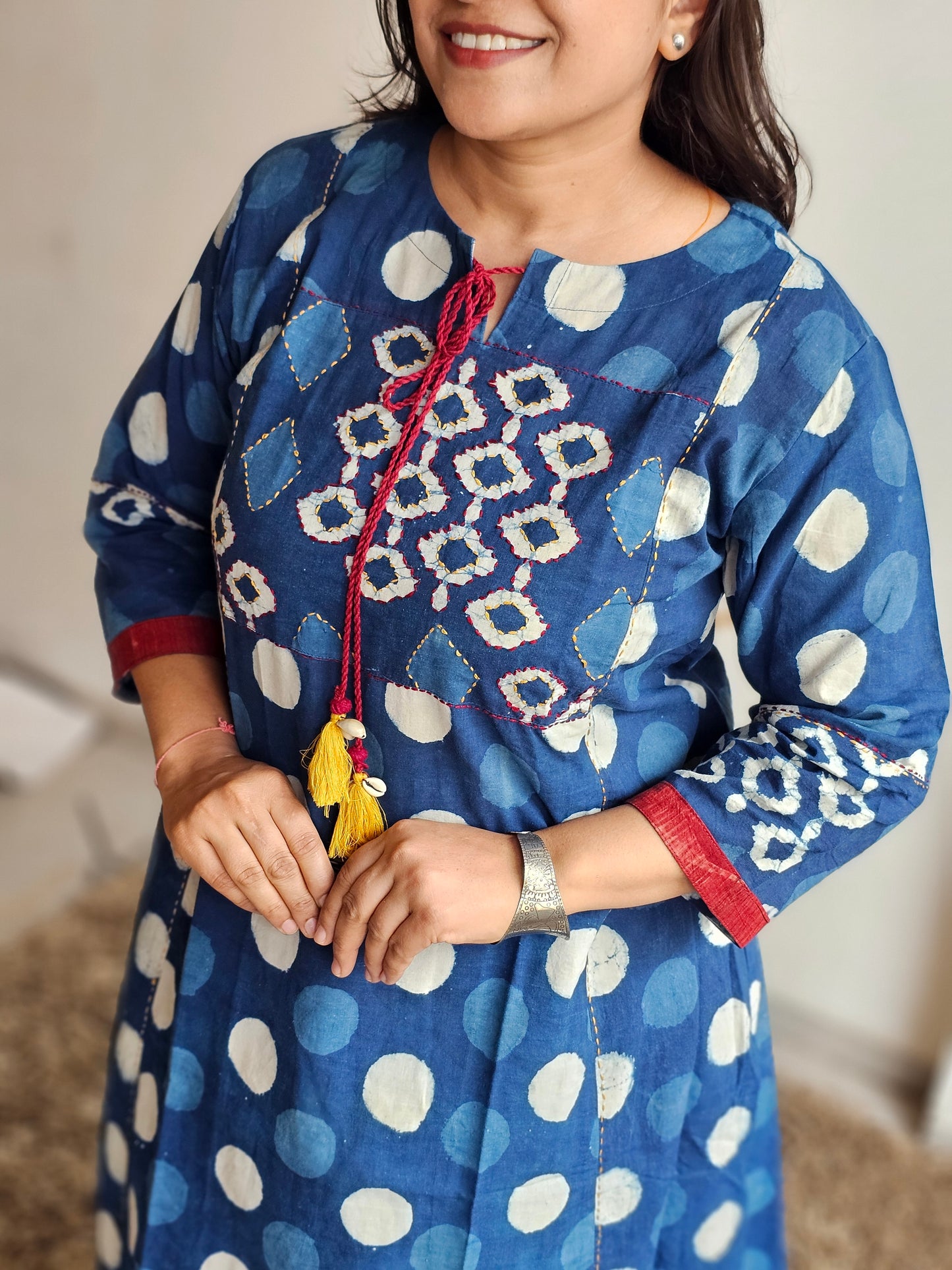 Indigo Polka Dot Print Kurta Set