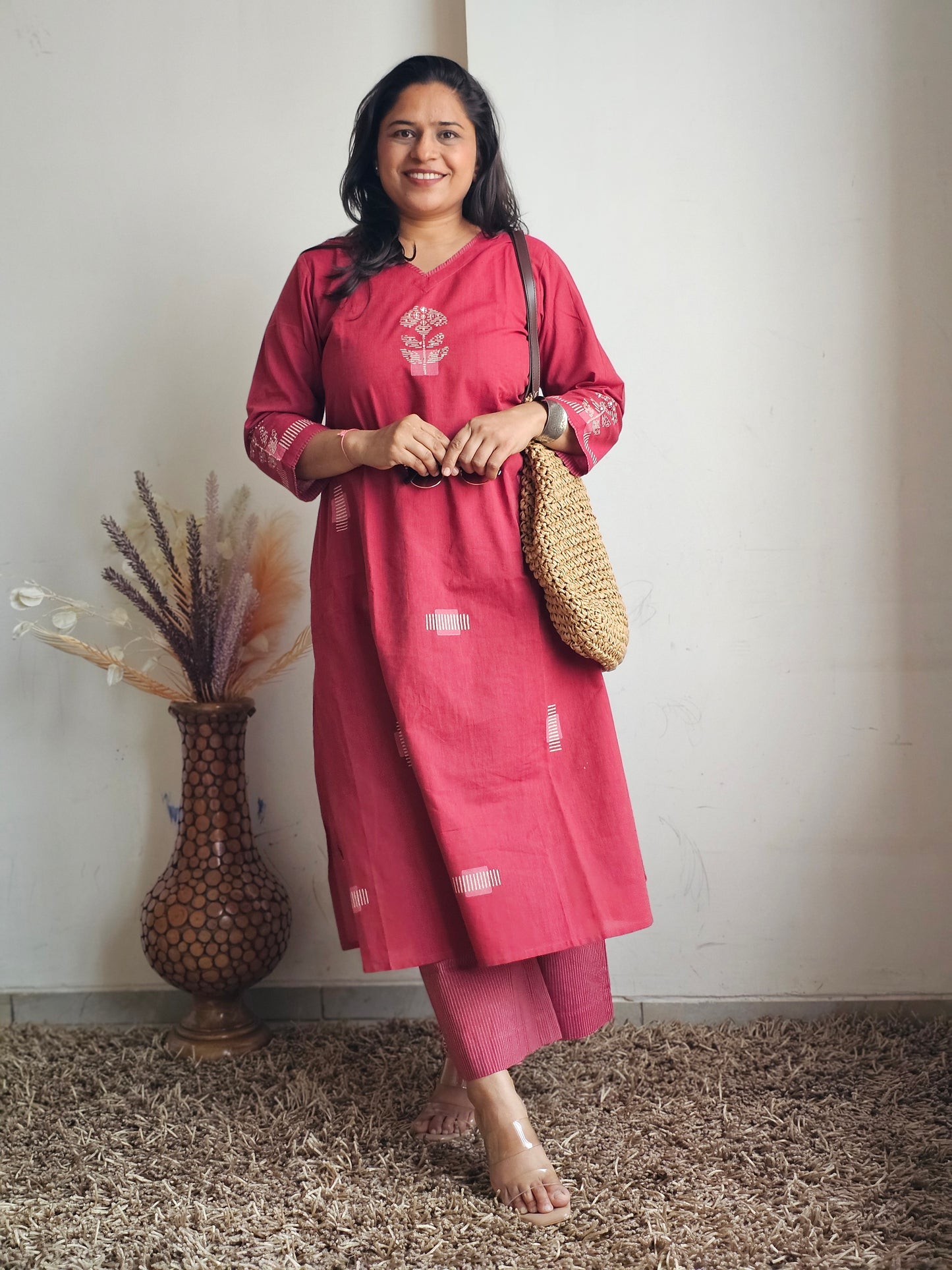 Red Block-Printed Kurta-Plazo Set