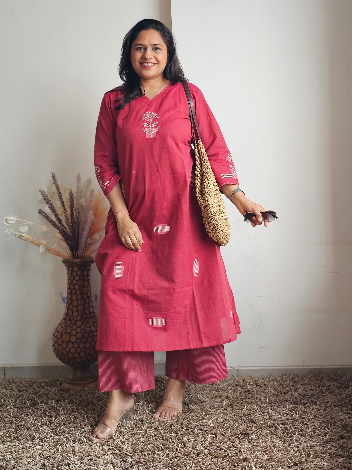 Red Block-Printed Kurta-Plazo Set