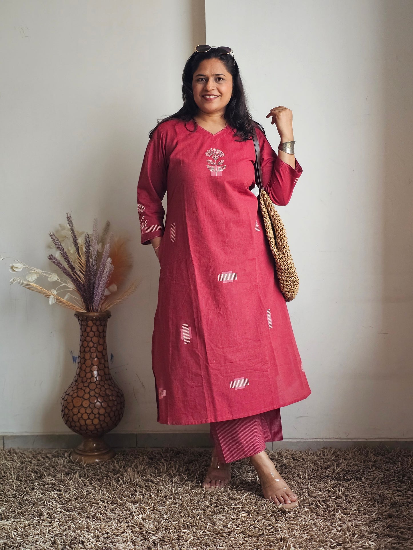Red Block-Printed Kurta-Plazo Set