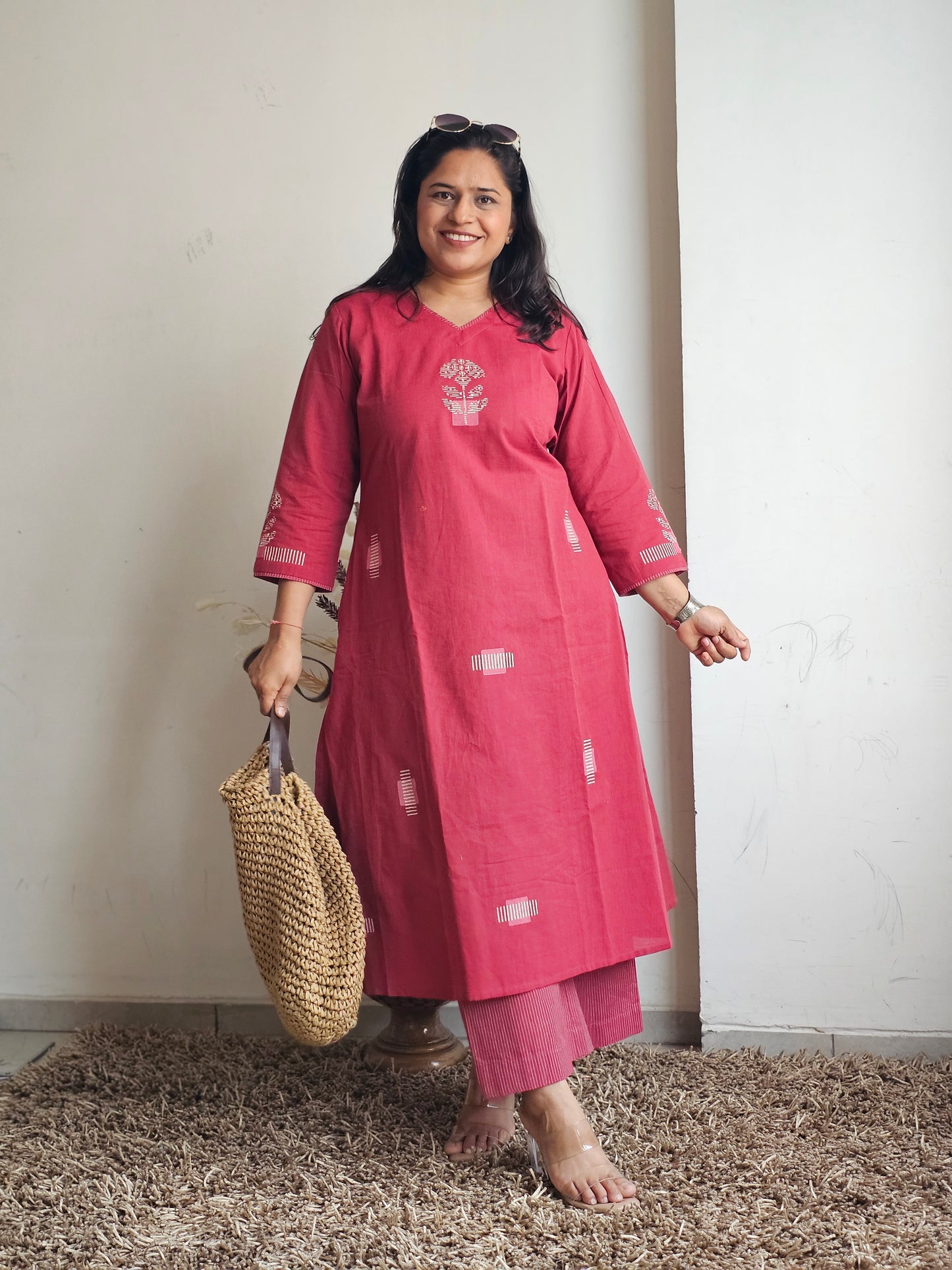 Red Block-Printed Kurta-Plazo Set