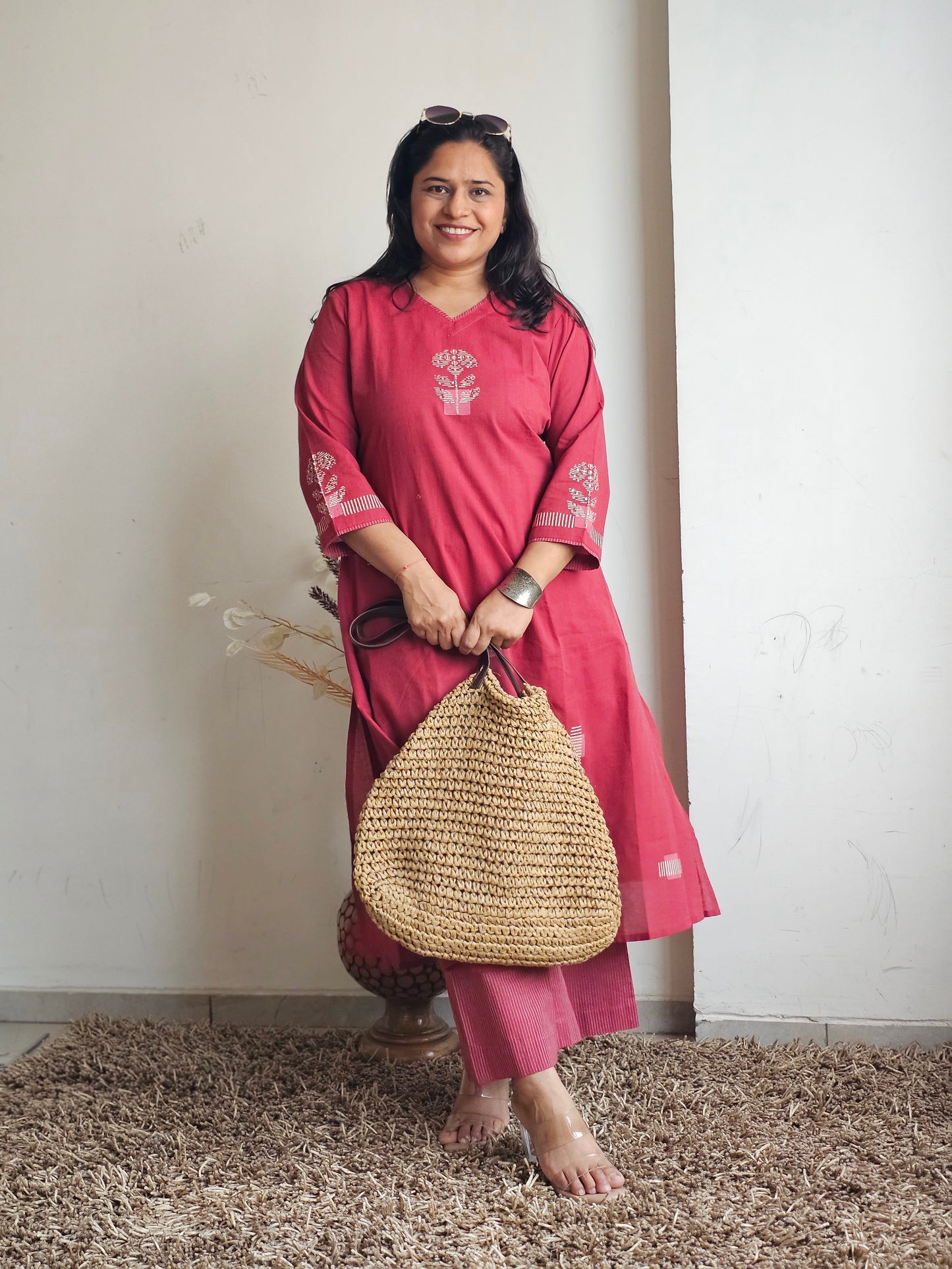 Red Block-Printed Kurta-Plazo Set